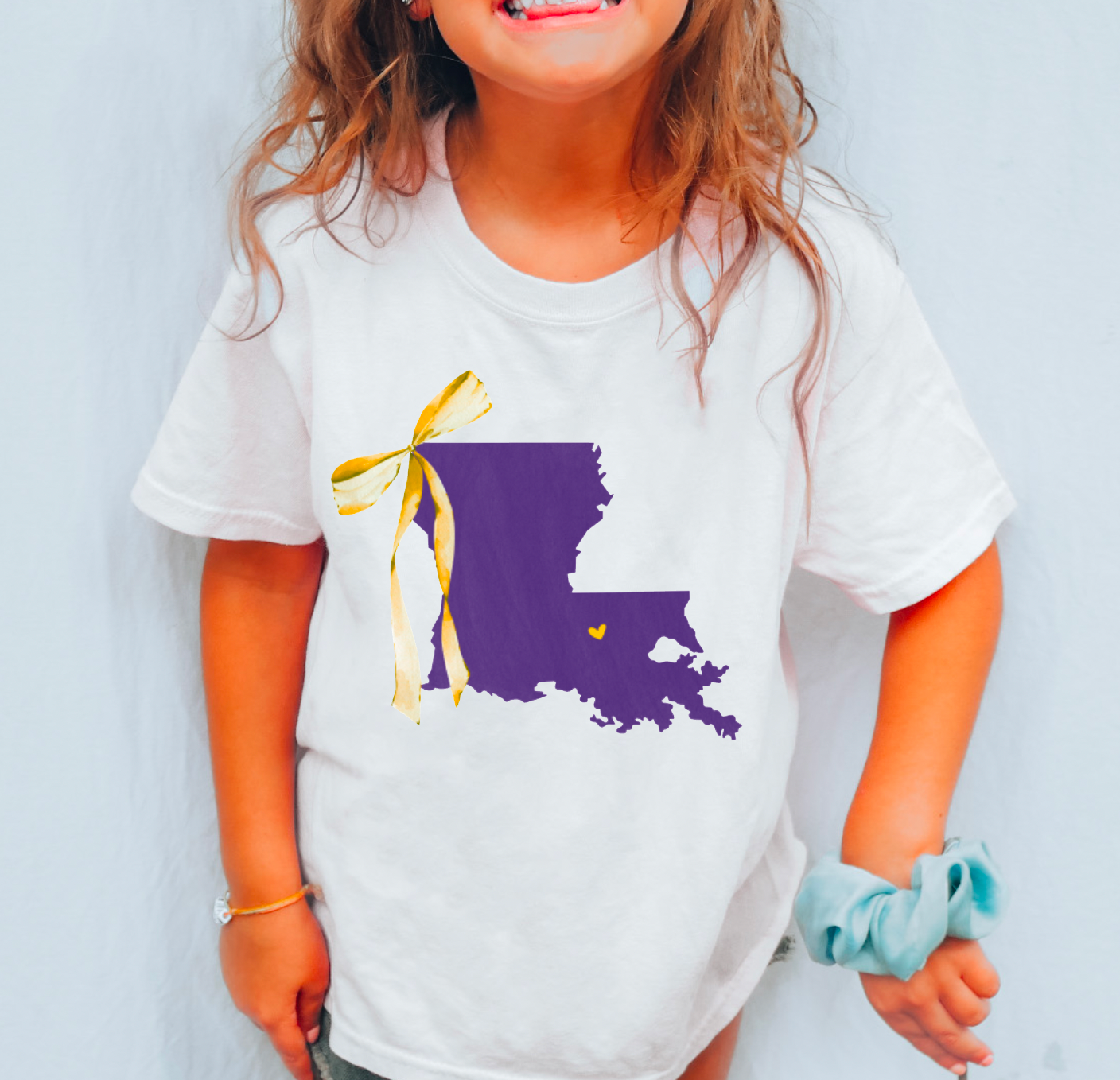 YOUTH LSU Tigers Coquette Bow State Graphic Tee Kids