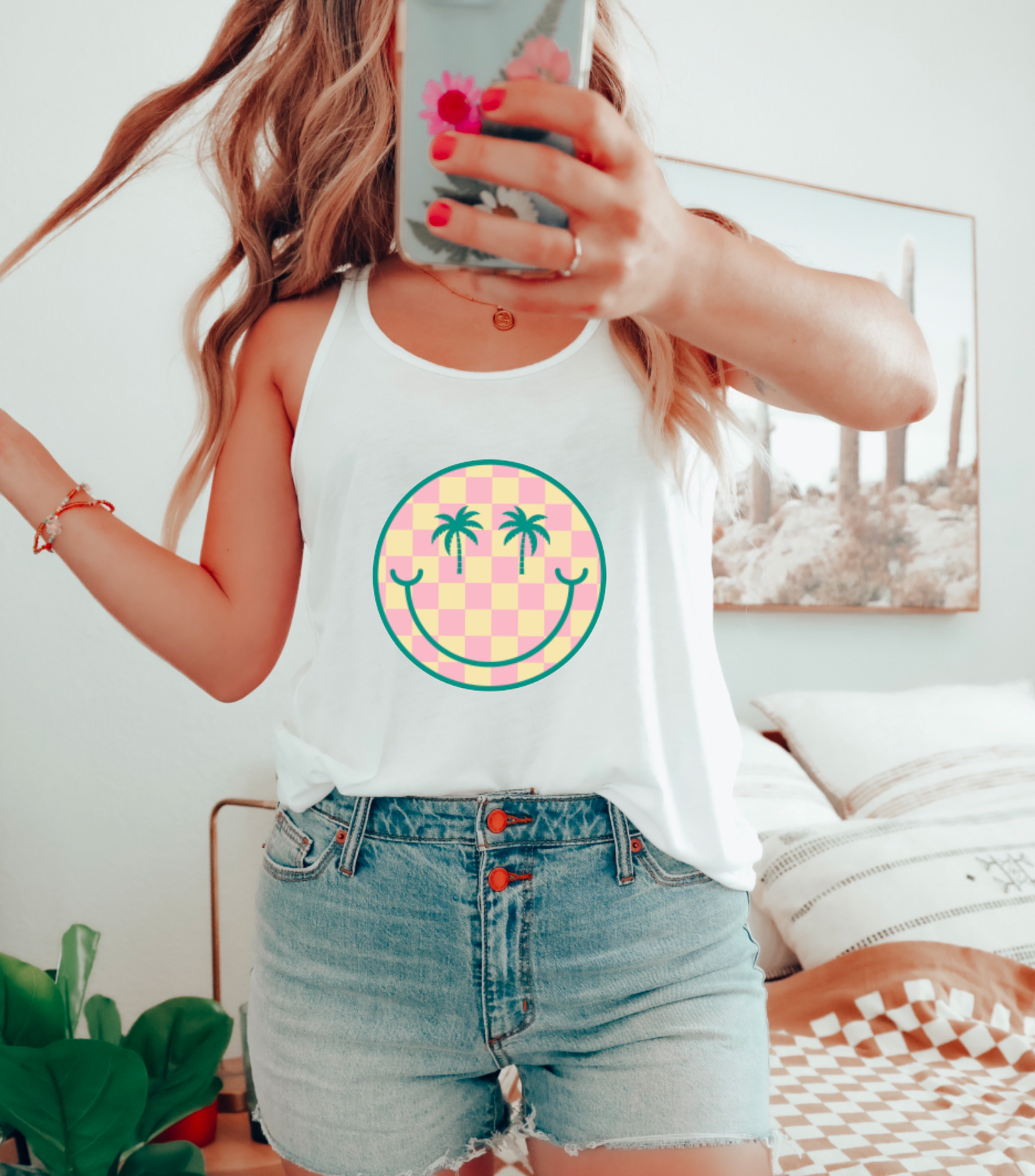 Summer Smiley Face Checker Tank Top