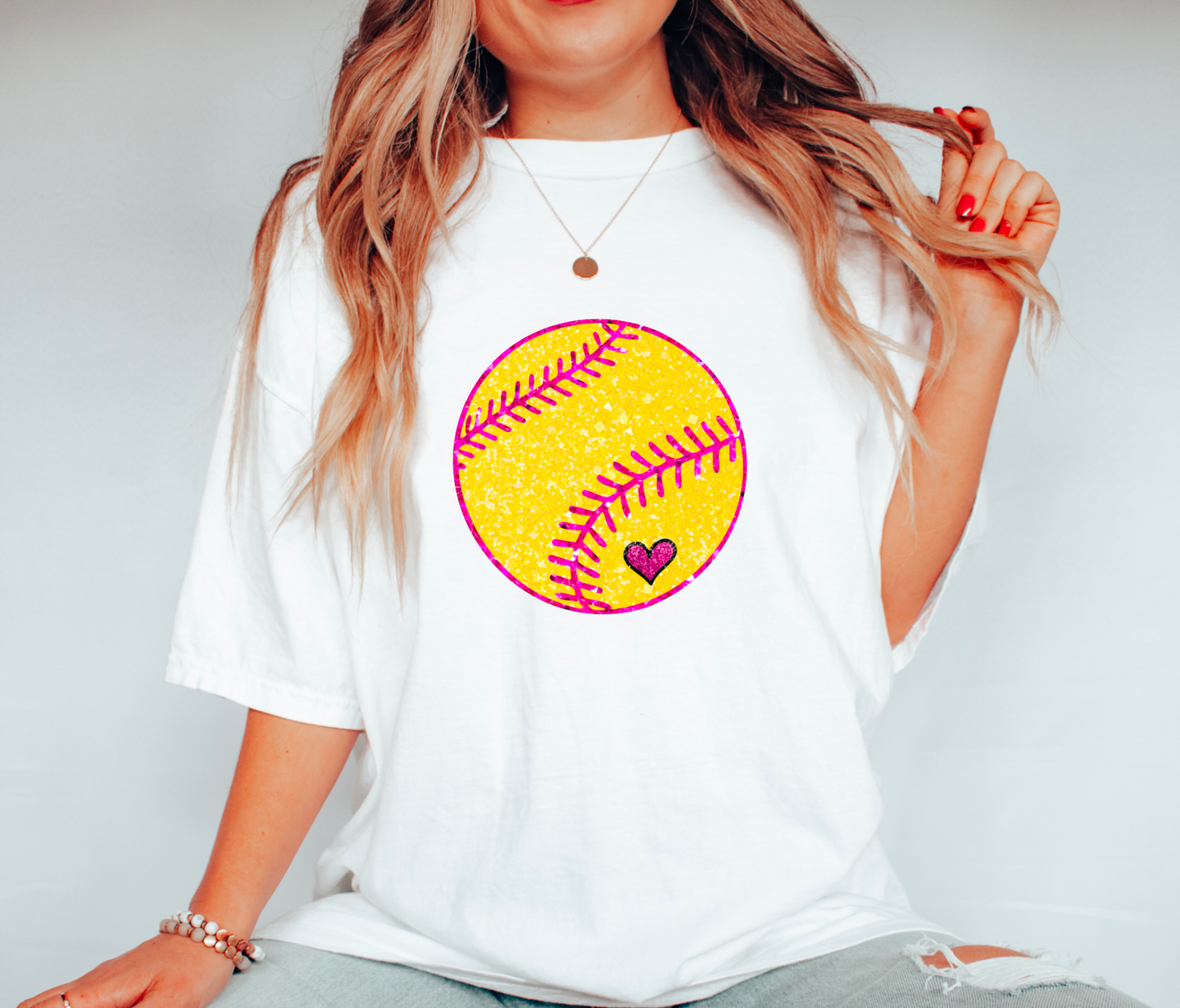 Sparkly Faux Glitter Softball Gildan T-Shirt