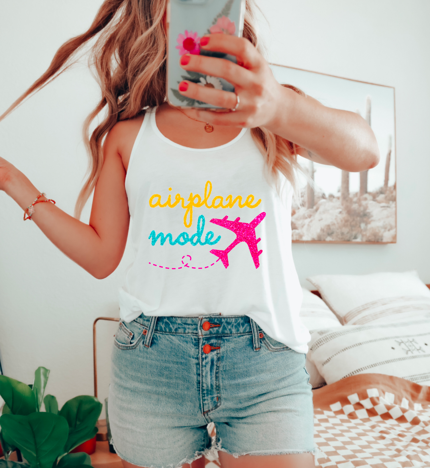 Faux Tinsel Airplane Mode Tank Top