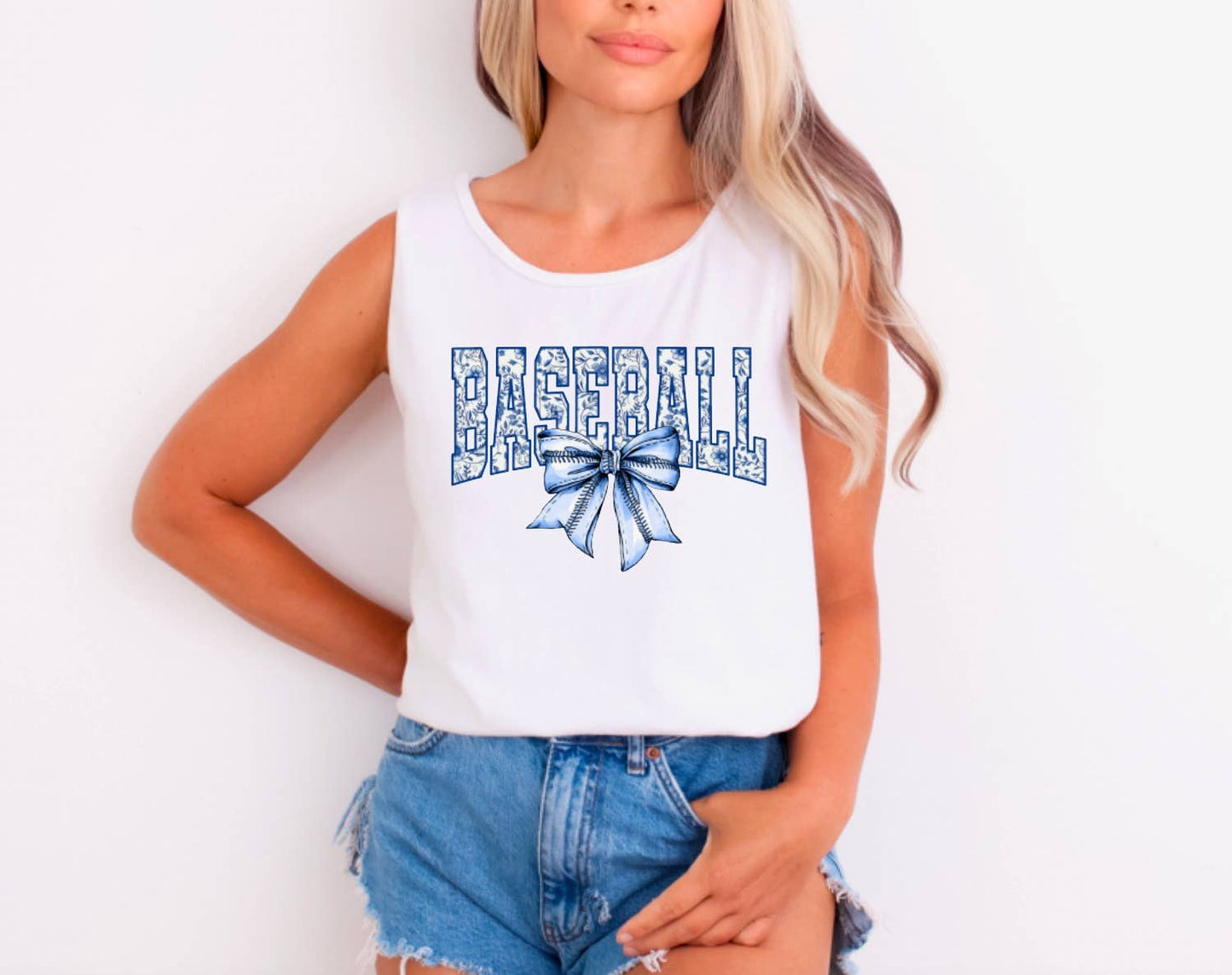 Chinoiserie Baseball Coquette Bow Tank Summer Sports