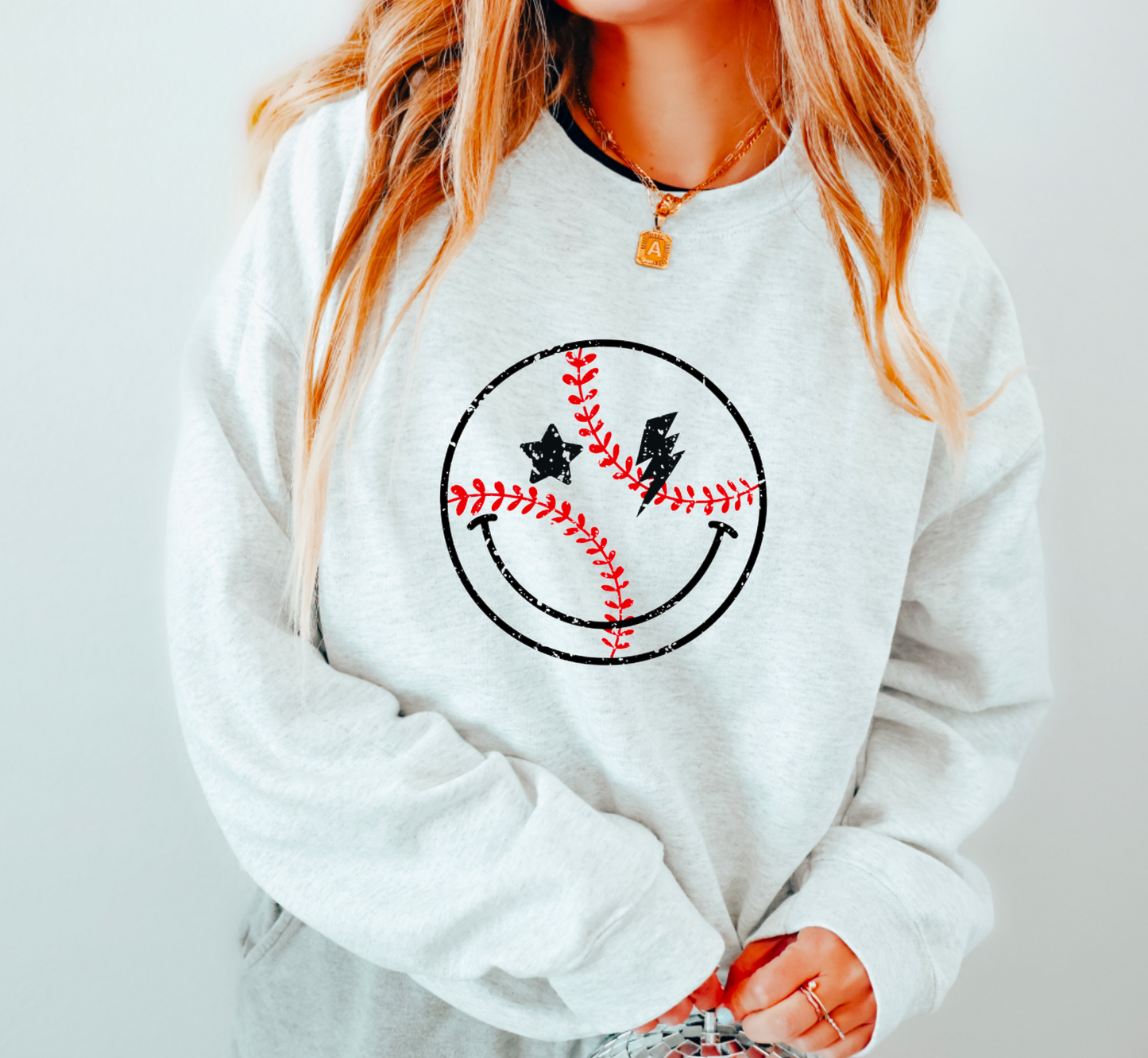 Baseball Smiley Face Gildan Sweatshirt