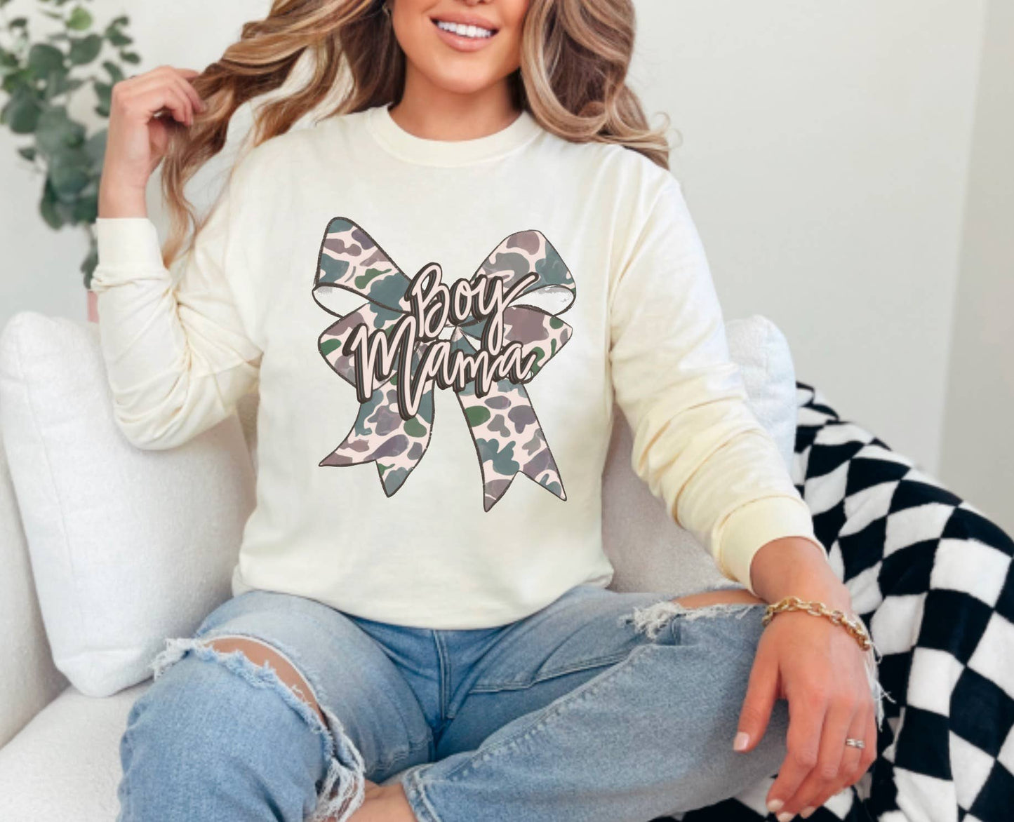 Boy Mama Camouflage Coquette Bow Long Sleeve Mother’s Day