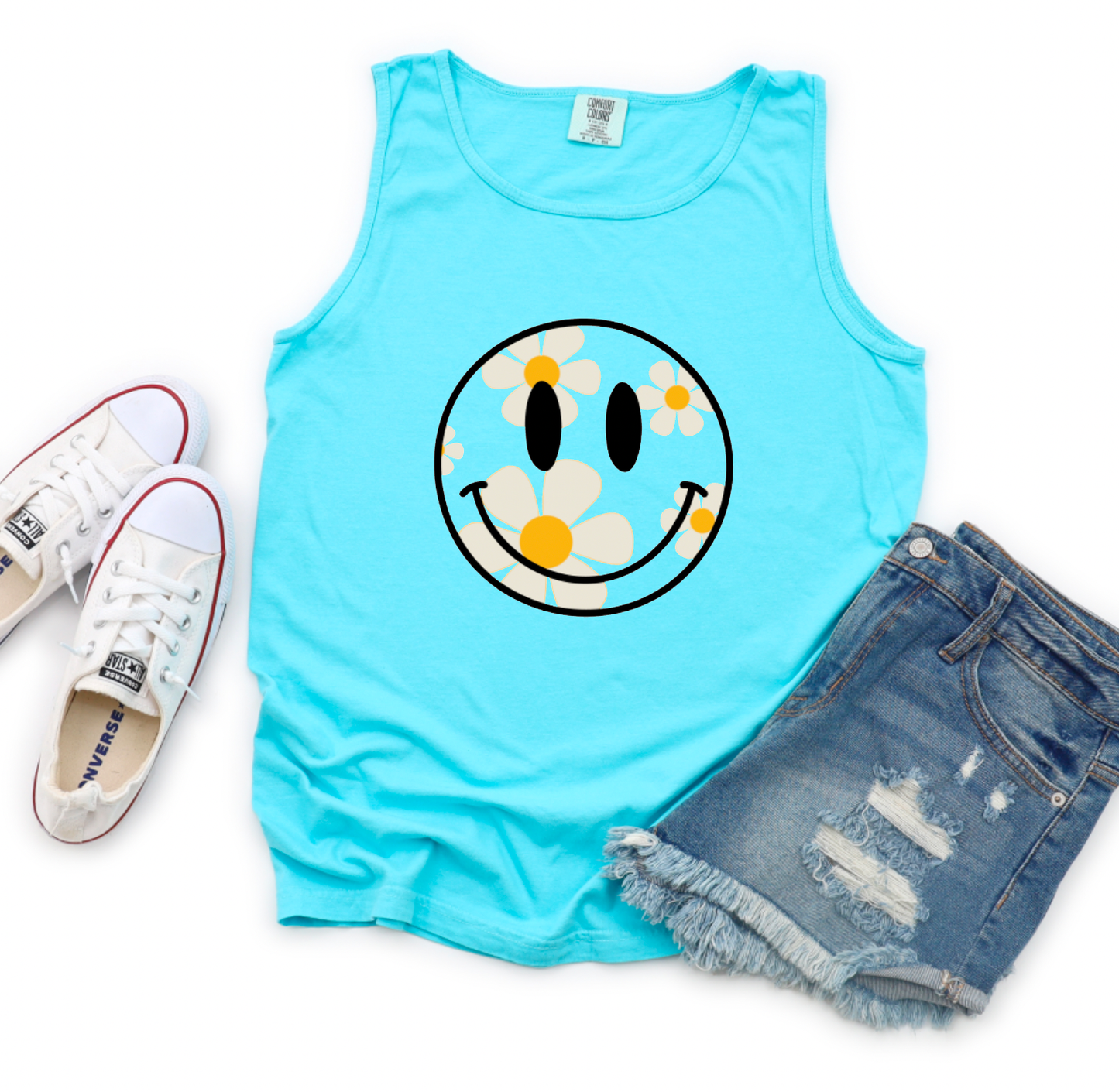 Daisy Smiley Face Comfort Colors Tank Summer Tanks