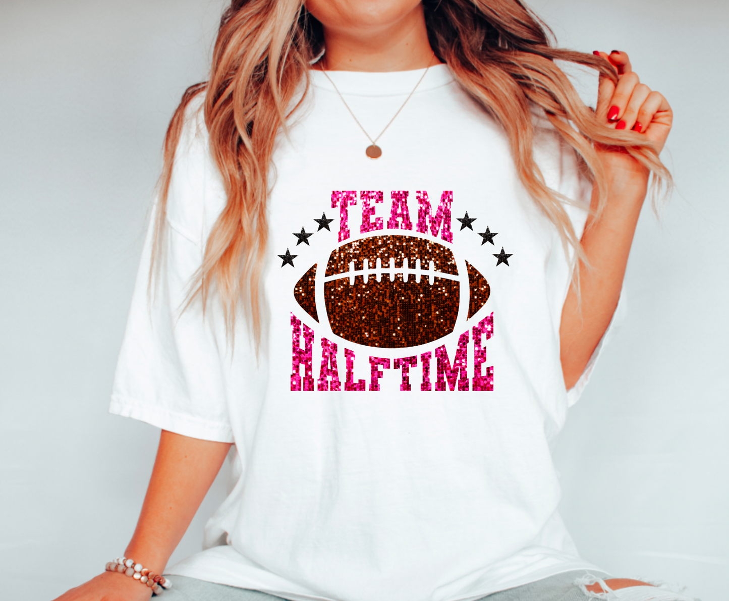 Faux Sequins Team Halftime Football Graphic Tee
