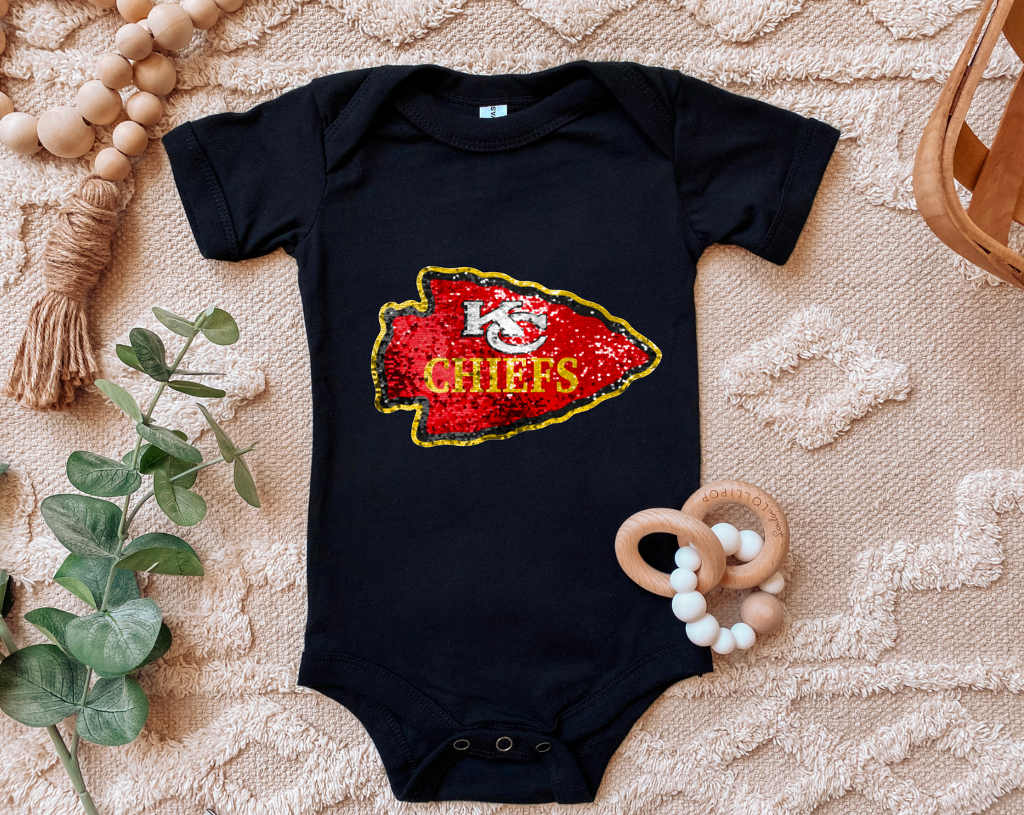 Faux Sequins Kansas City Chiefs Baby Onesie | Kansas City