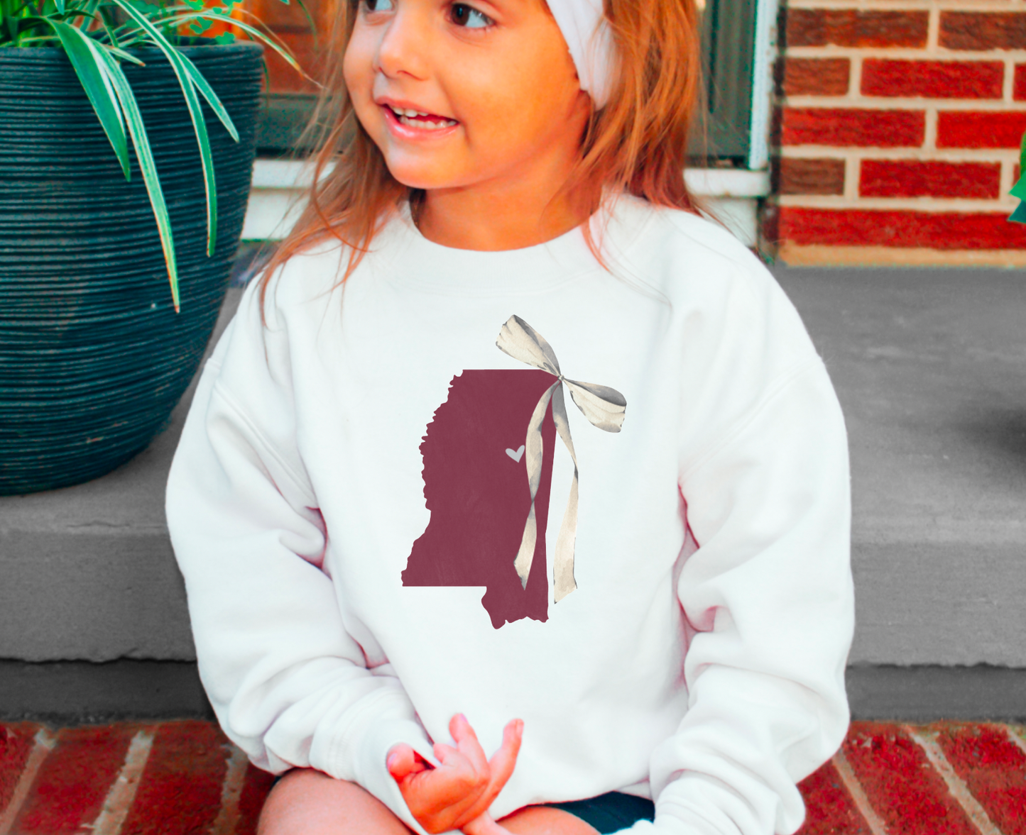YOUTH Mississippi Coquette Bow State Sweatshirt Kids