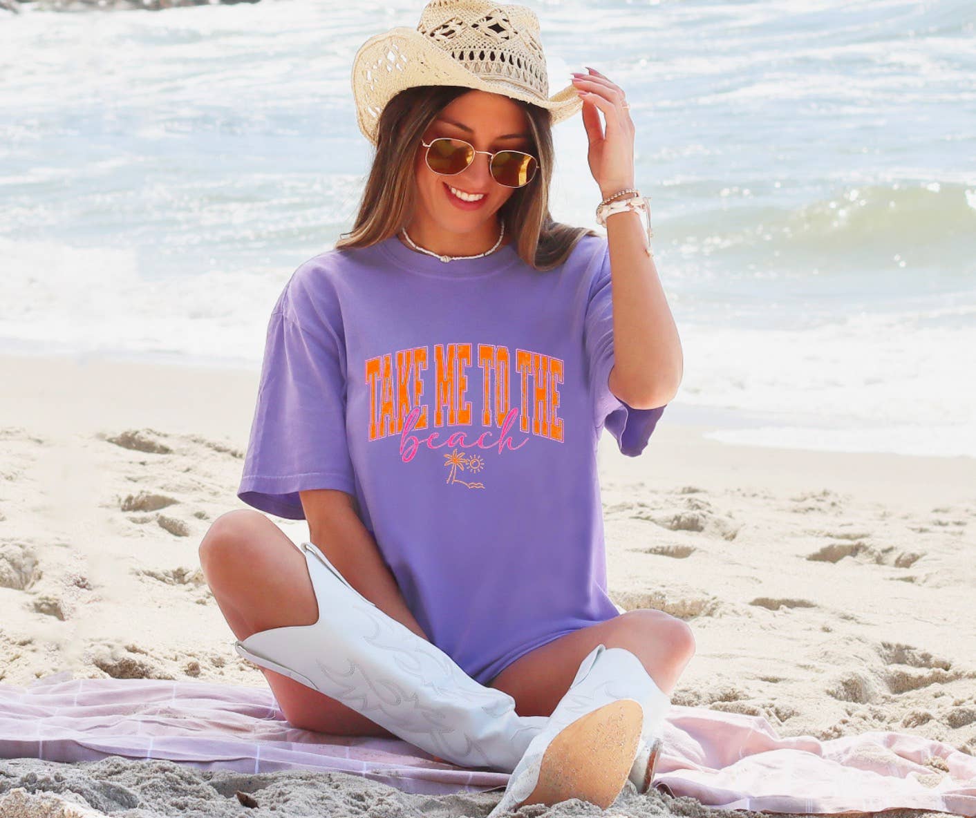 Distressed Take Me To The Beach Graphic Tee Summer