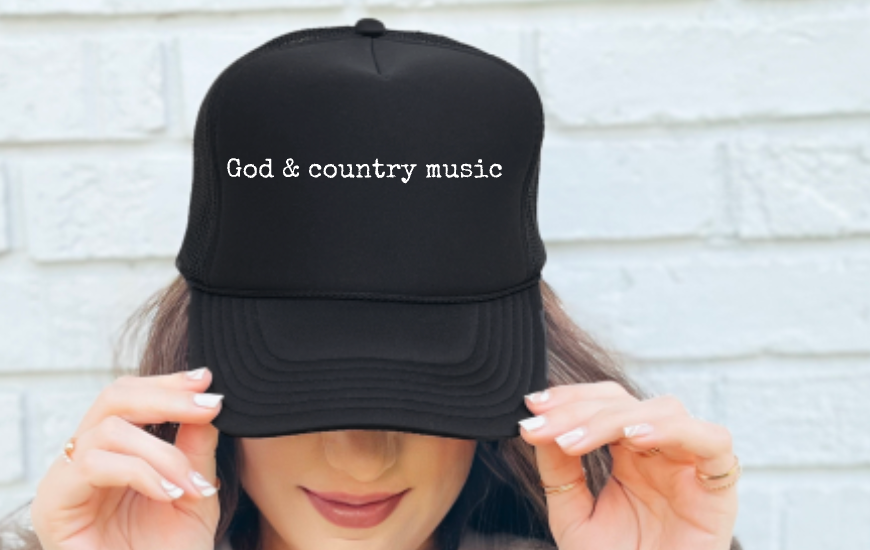 God & Country Music Script Trucker Hat Western Country