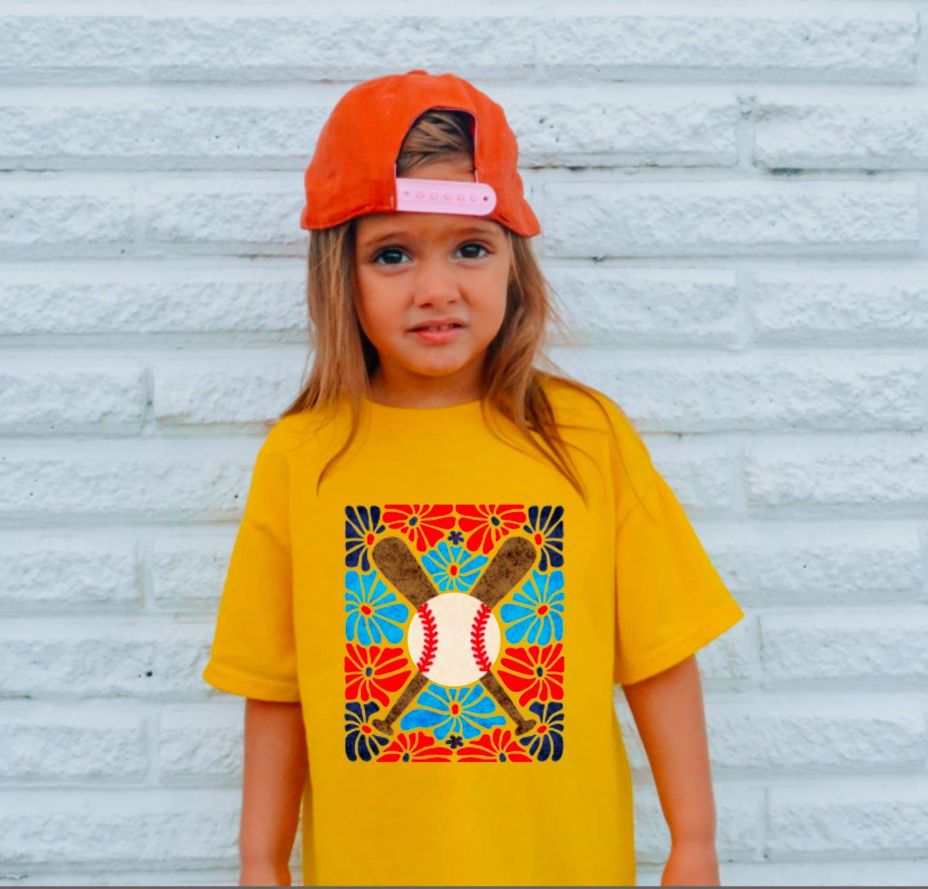 YOUTH Baseball Retro Floral Tee Kids Sports Summer