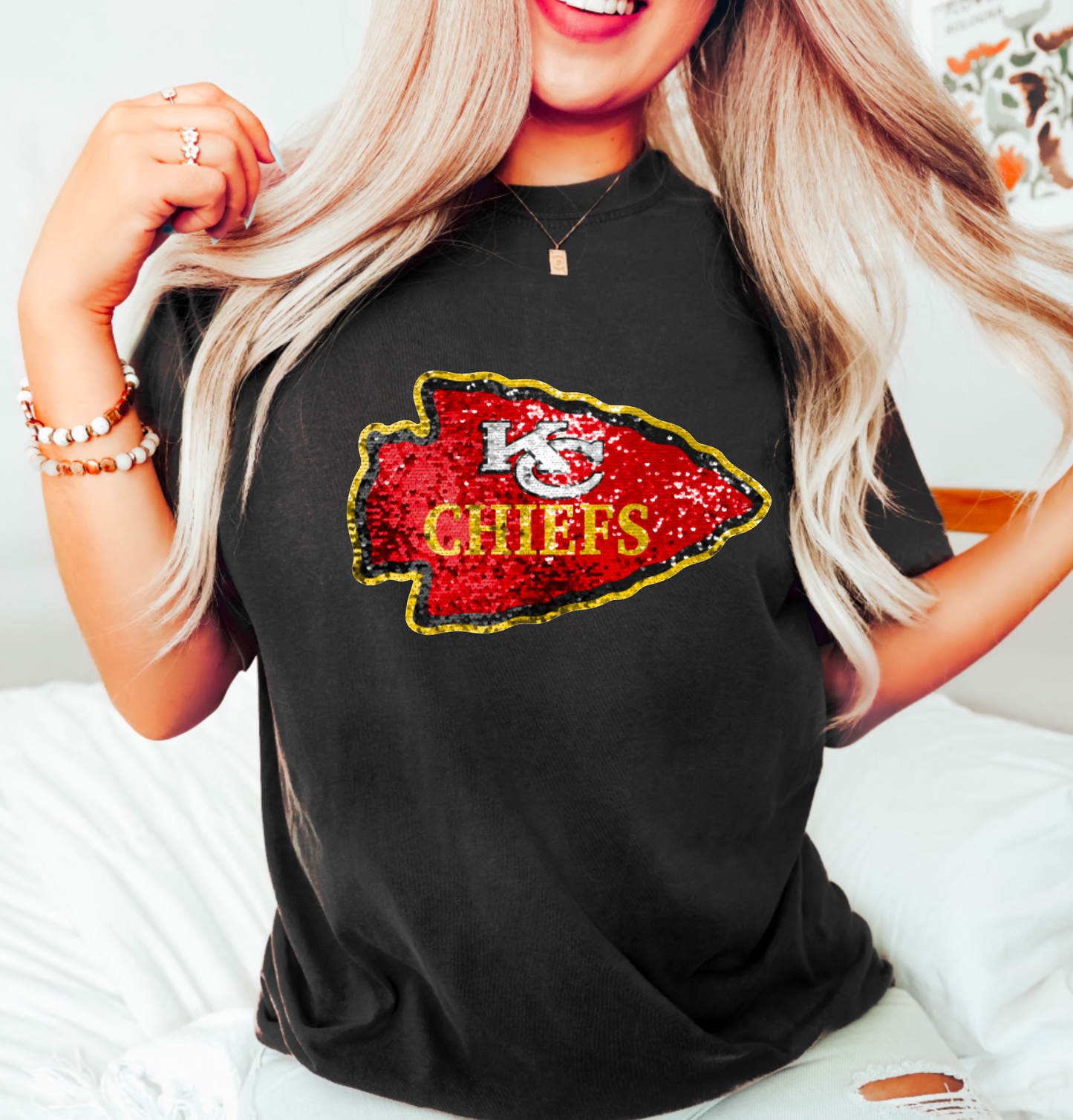 Faux Sequins Kansas City Chiefs Graphic Tee | Kansas City