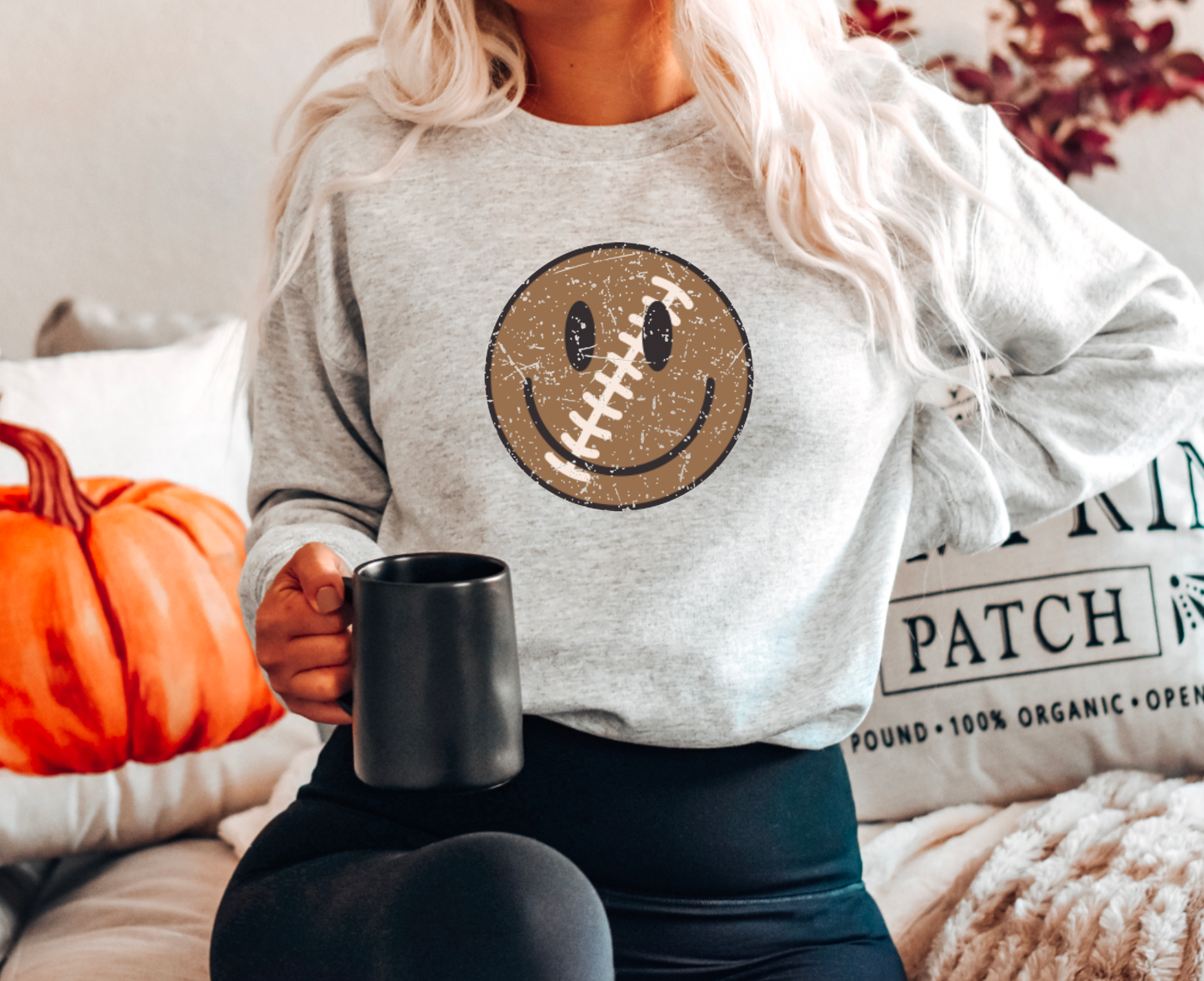 Football Smiley Face Gildan Sweatshirt
