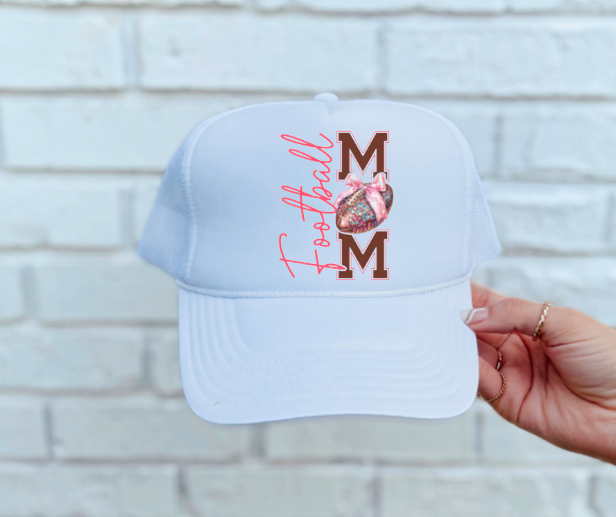 Preppy Pink Coquette Football Mom Graphic Trucker Hat Fall