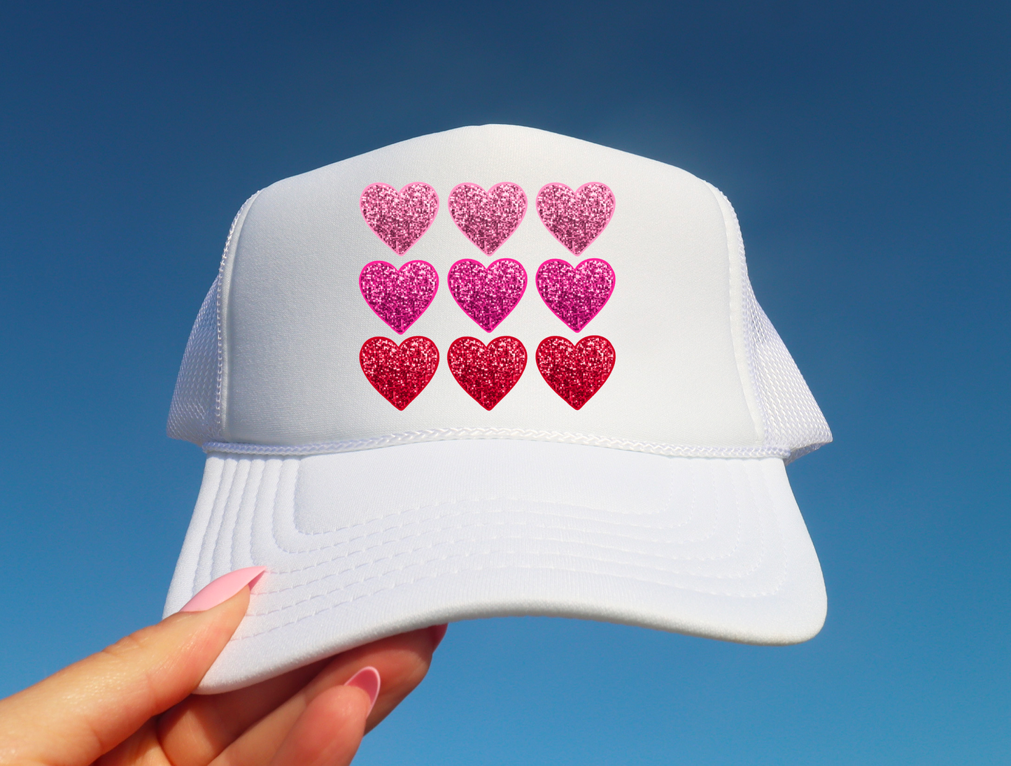 Faux Sequins Hearts Trucker Hat