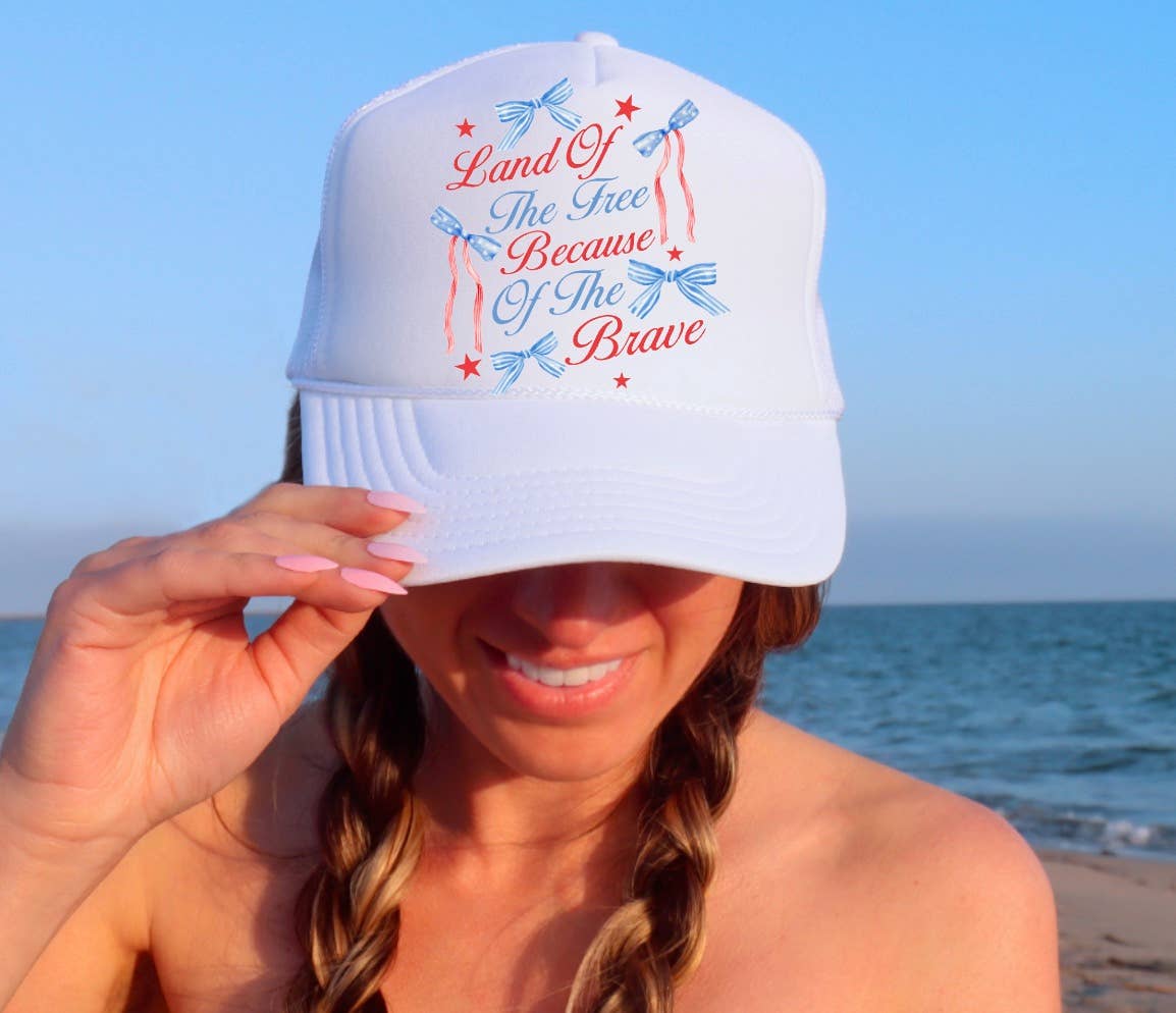 Preppy Land Of The Free Coquette Trucker Hat 4th Of July USA