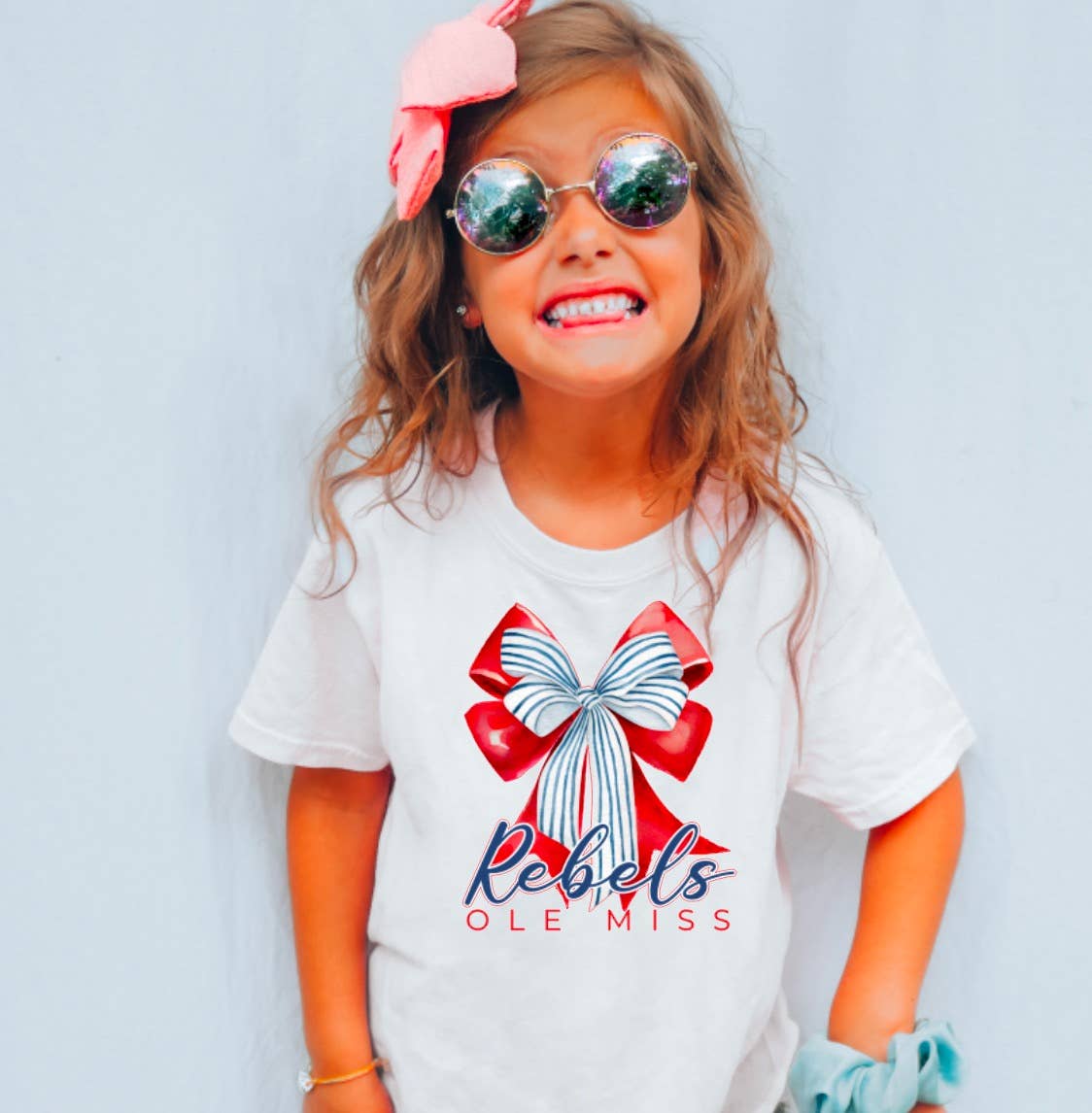 YOUTH Preppy Ole Miss Rebels Coquette Bow Graphic Tee Kids