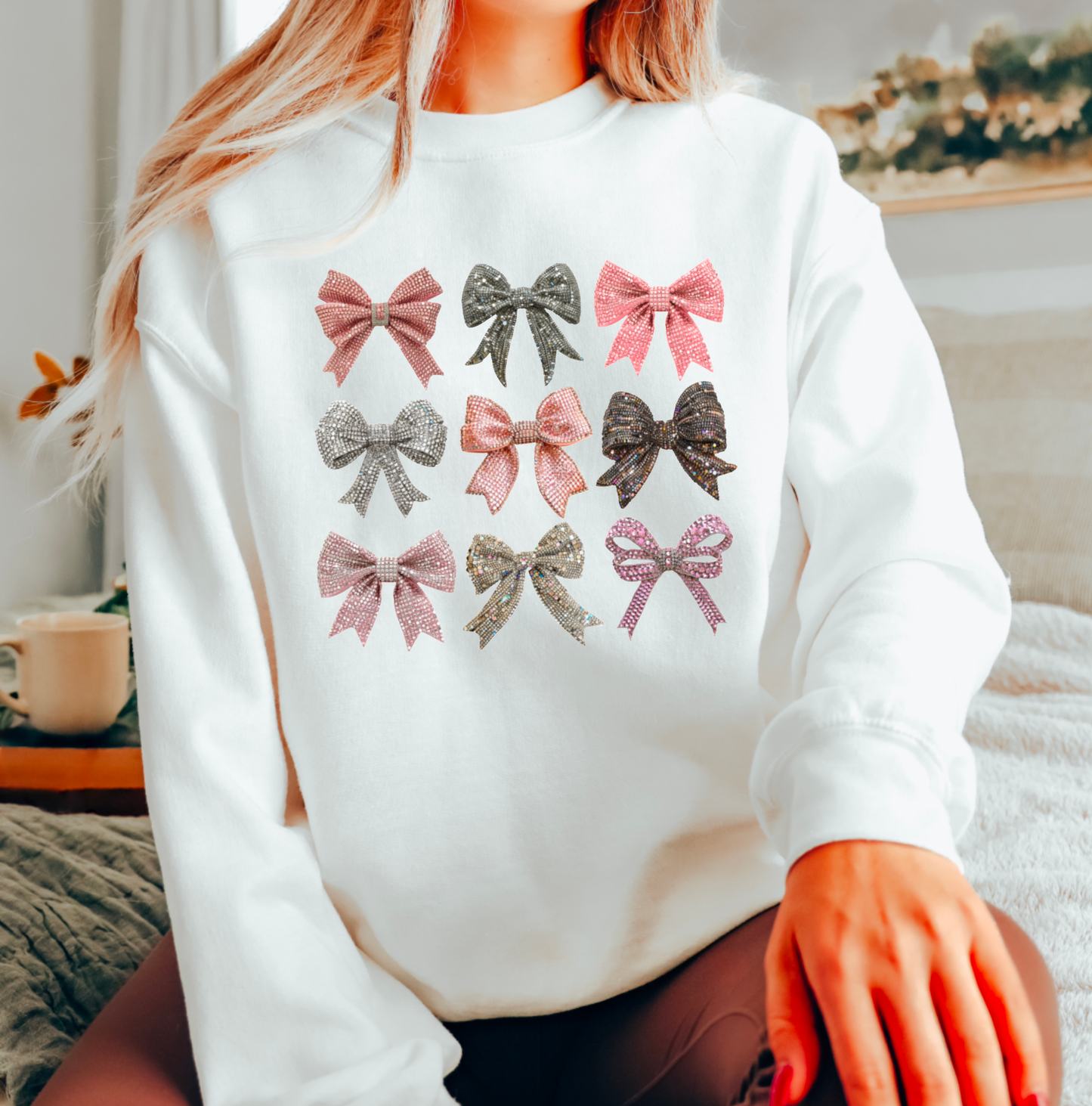 Faux Rhinestones Coquette Bows Sweatshirt