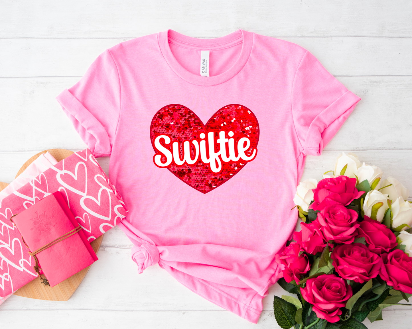 Faux Sequins Swiftie Heart Bella Canvas Tee