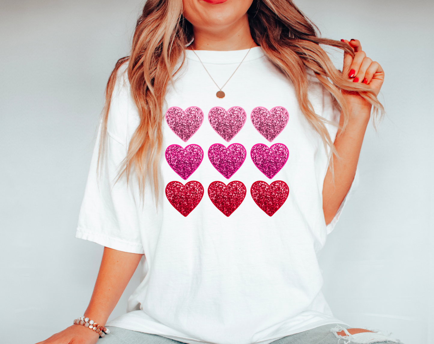 Faux Sequins Hearts Gildan Tee