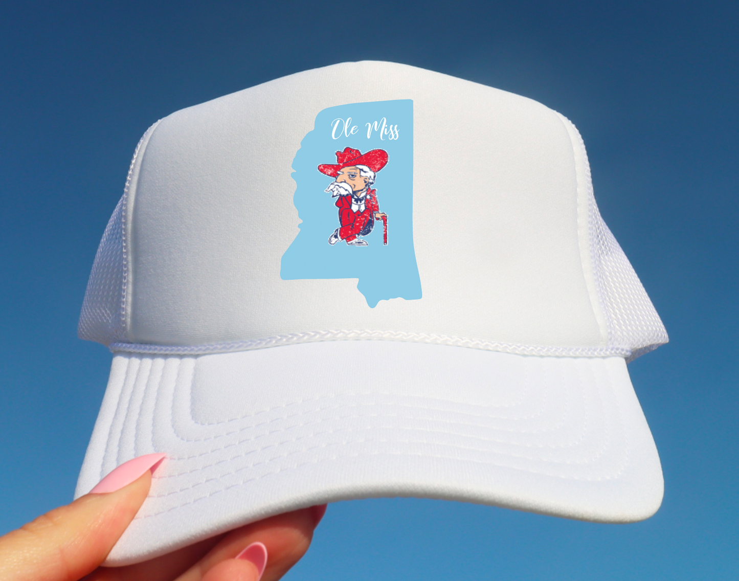 Ole Miss Powder Blue State Trucker Hat