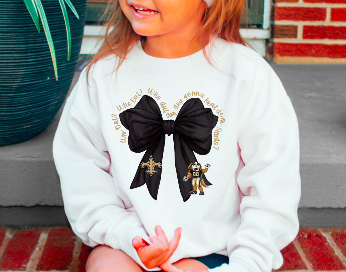 YOUTH New Orleans Saints Coquette Bow Football Sweatshirt