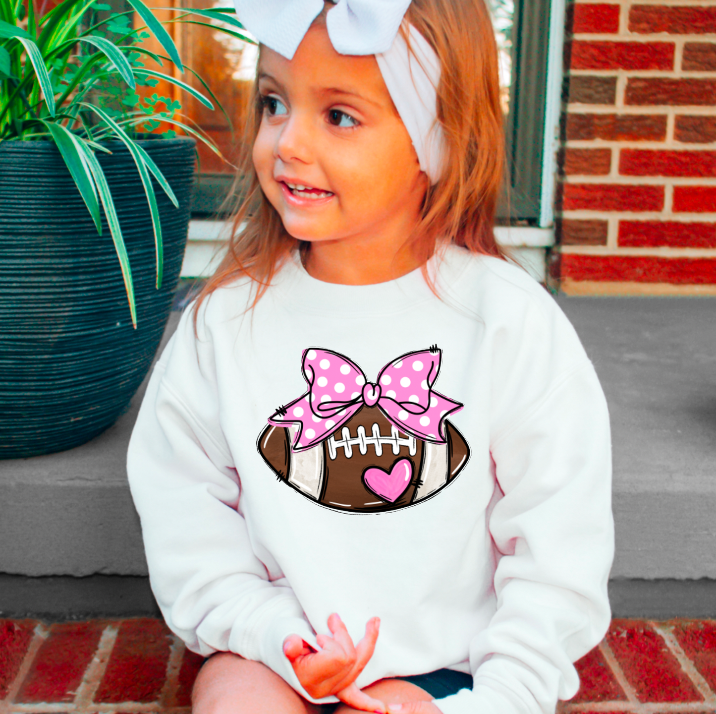 YOUTH Pink Football Coquette Bow Girls Sweatshirt Kids