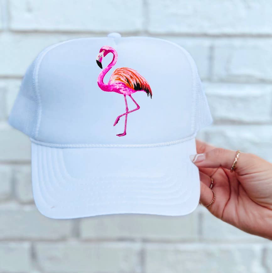 Preppy Watercolor Flamingo Trucker Hat Summer Vacation