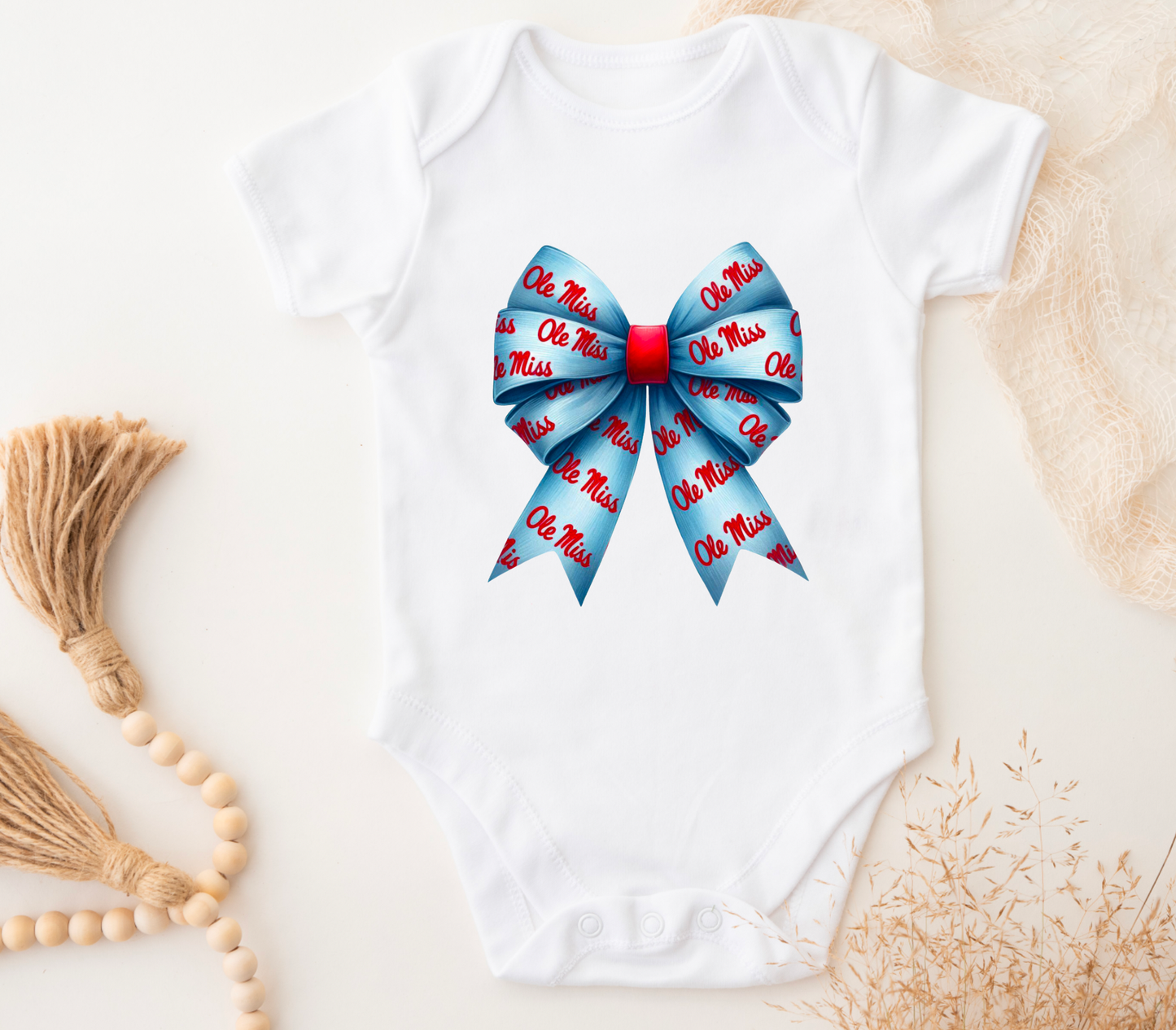 Ole Miss Rebels Powder Blue Coquette Bow Baby Onesie