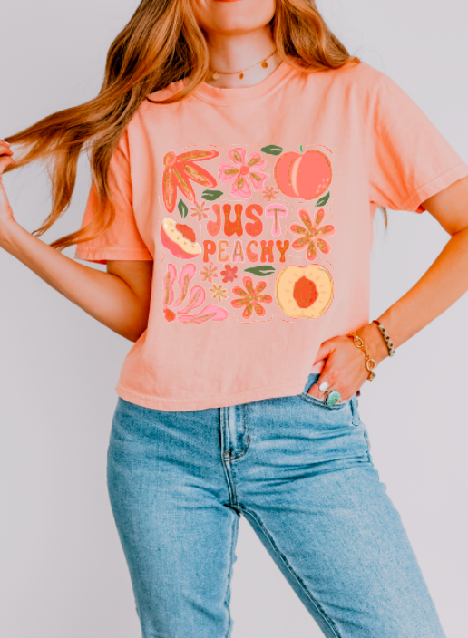 Faux Glitter Floral Just Peachy Boxy Tee Summer