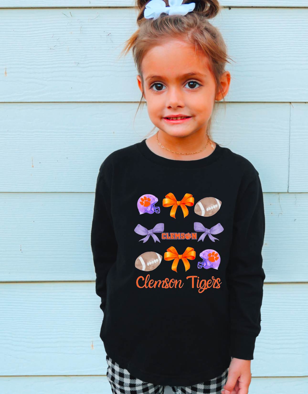YOUTH Clemson Tigers Faux Glitter Coquette Long Sleeve