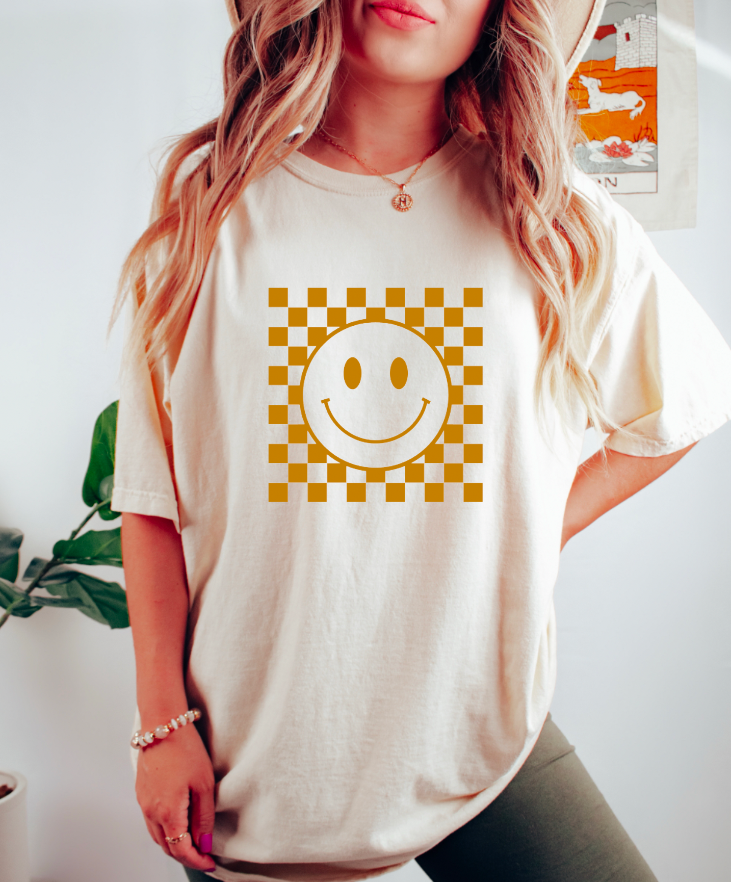 Preppy Smiley Face Checker Comfort Colors Tee