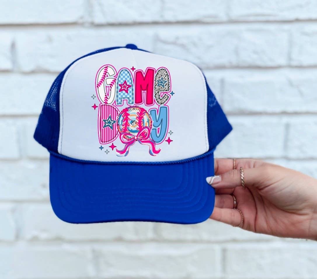 Retro Game Day Colorful Baseball Coquette Trucker Hat Sports