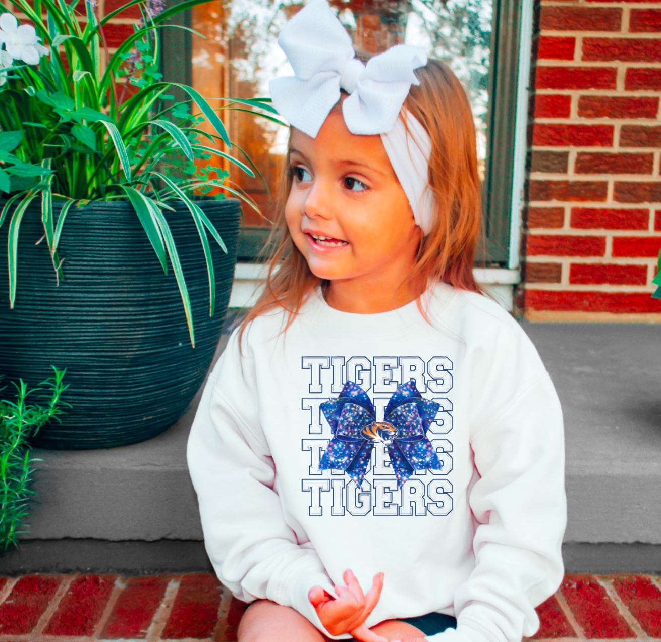 YOUTH Memphis Tigers Faux Glitter Coquette Bow Sweatshirt