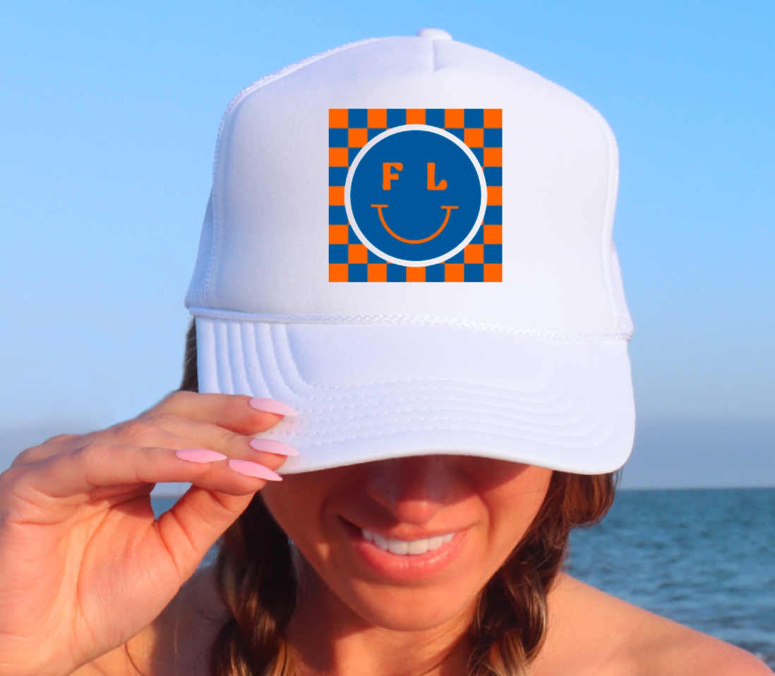 Florida Checkered Smiley Face Baseball Cap
