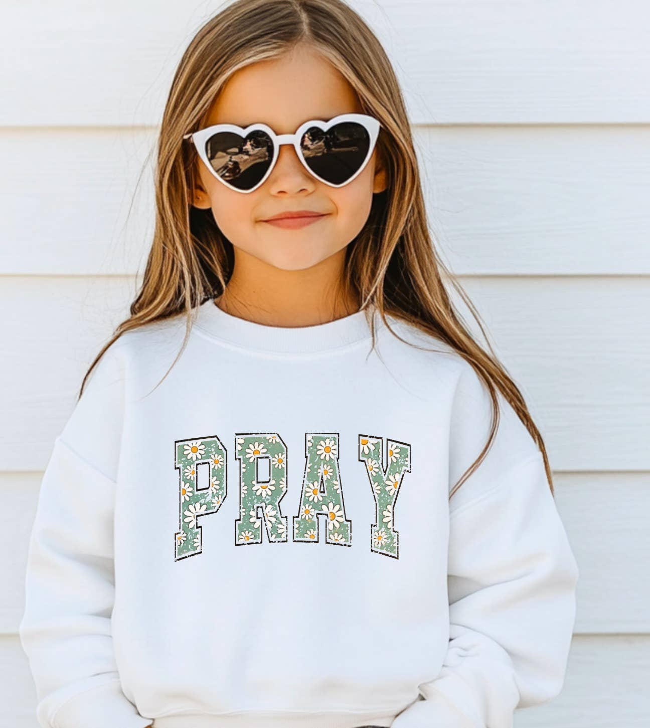 YOUTH Floral Pray Daisy Sweatshirt Summer Spring Faith Kids