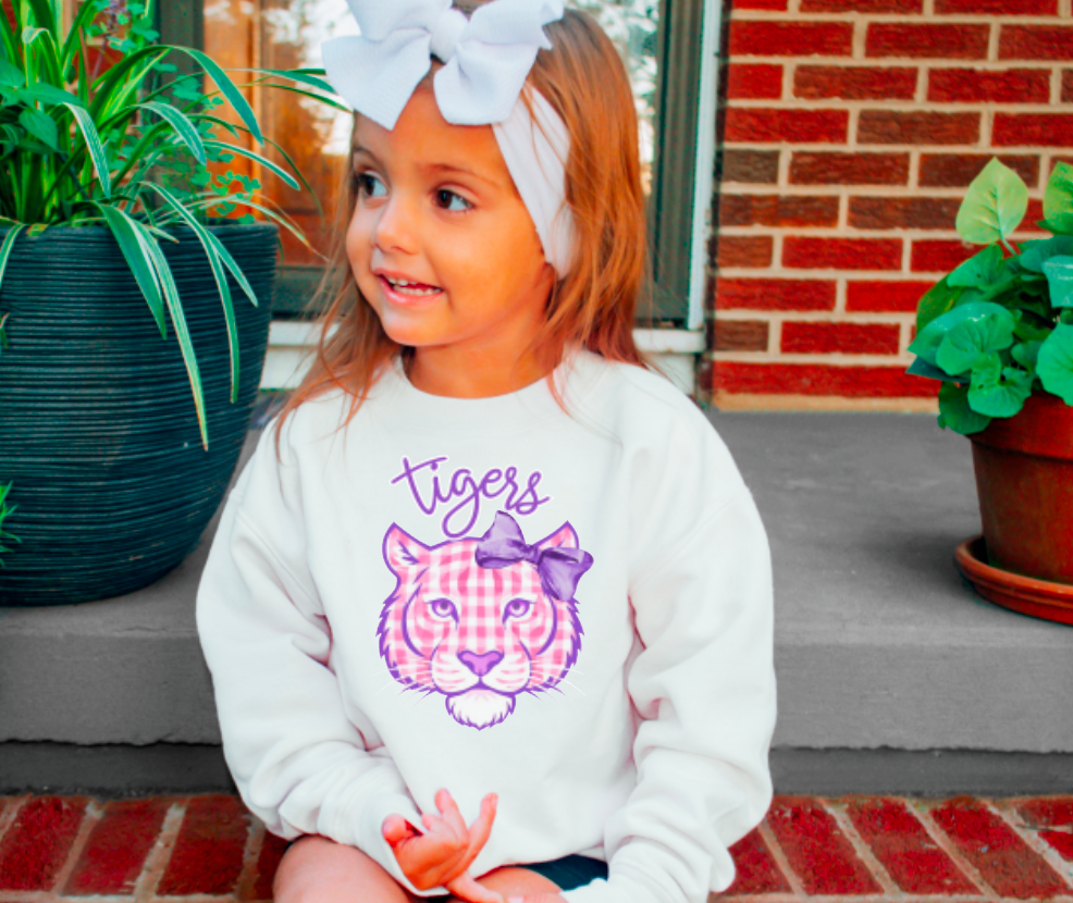 YOUTH Preppy Plaid Coquette Tiger Sweatshirt Kids