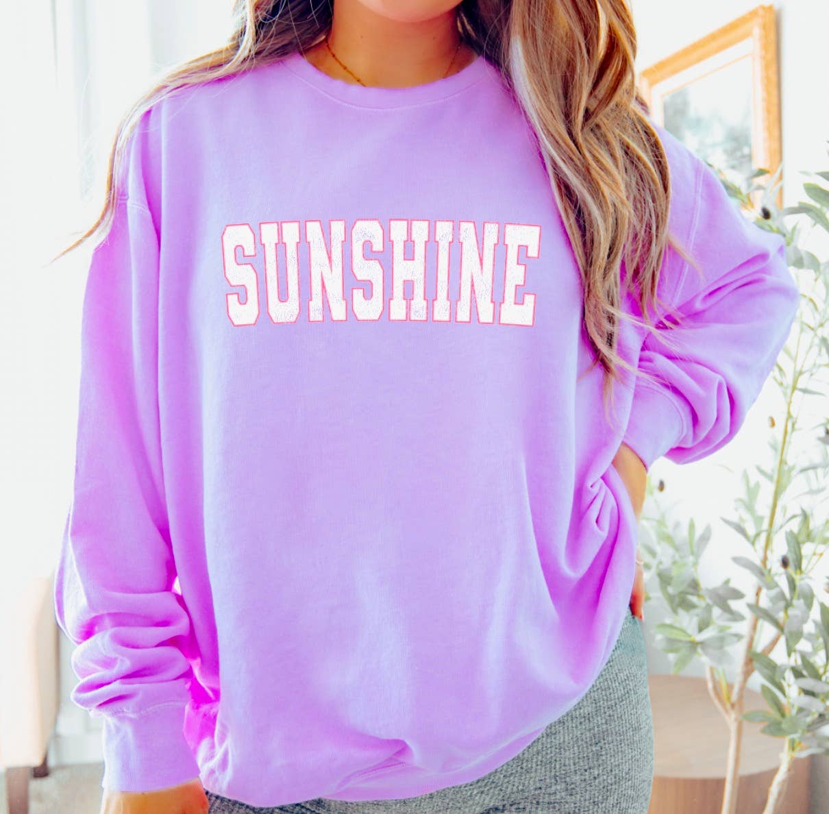 Distressed Varsity Sunshine Graphic Sweatshirt Beach