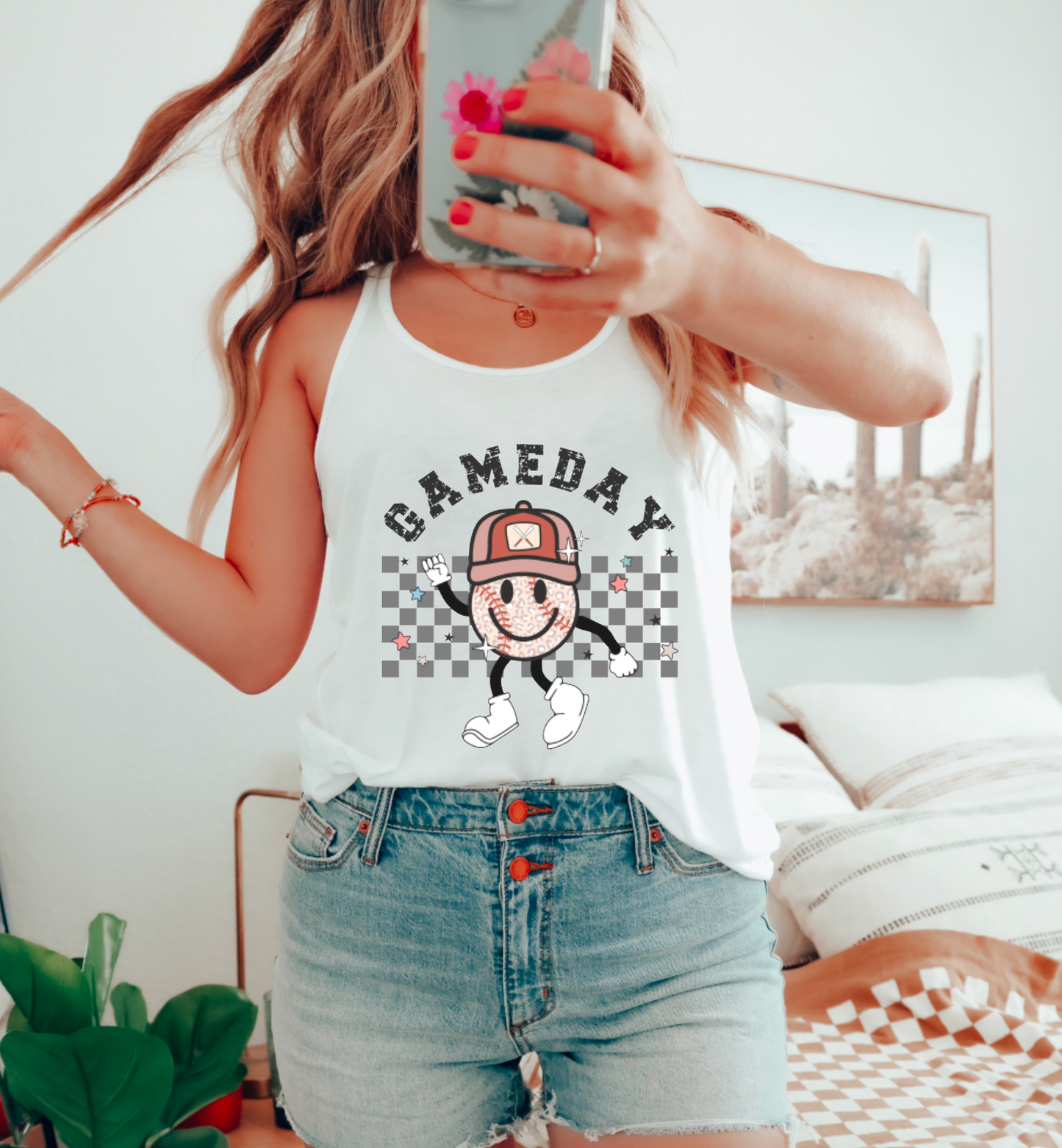Retro Gameday Baseball Checker Tank Top