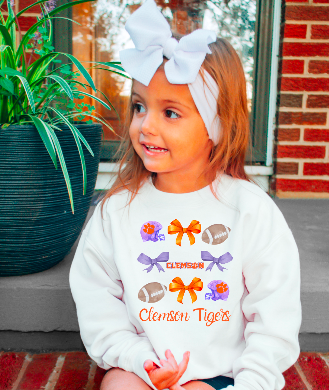 YOUTH Clemson Tigers Faux Glitter Coquette Sweatshirt Kids