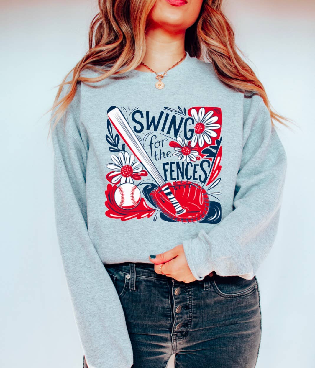 Retro Floral Swing For The Fences Sweatshirt Baseball