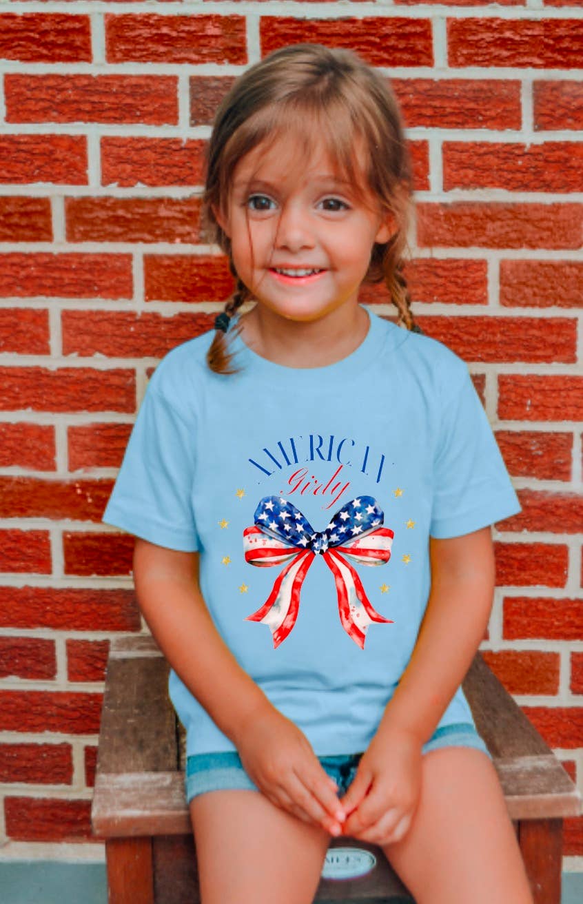 Toddler Preppy American Girly Coquette Bow Tee USA Kids