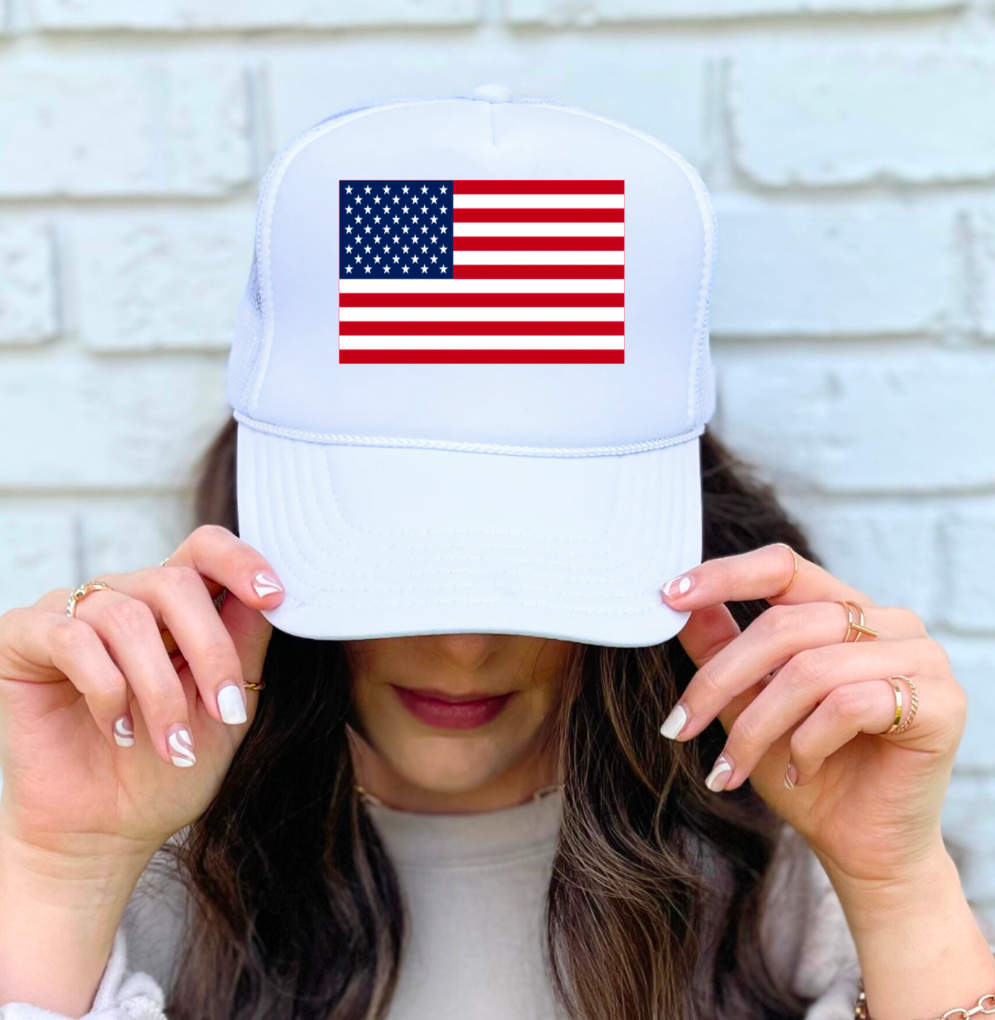 American Flag Trucker Hat USA 4th of July T-Shirt