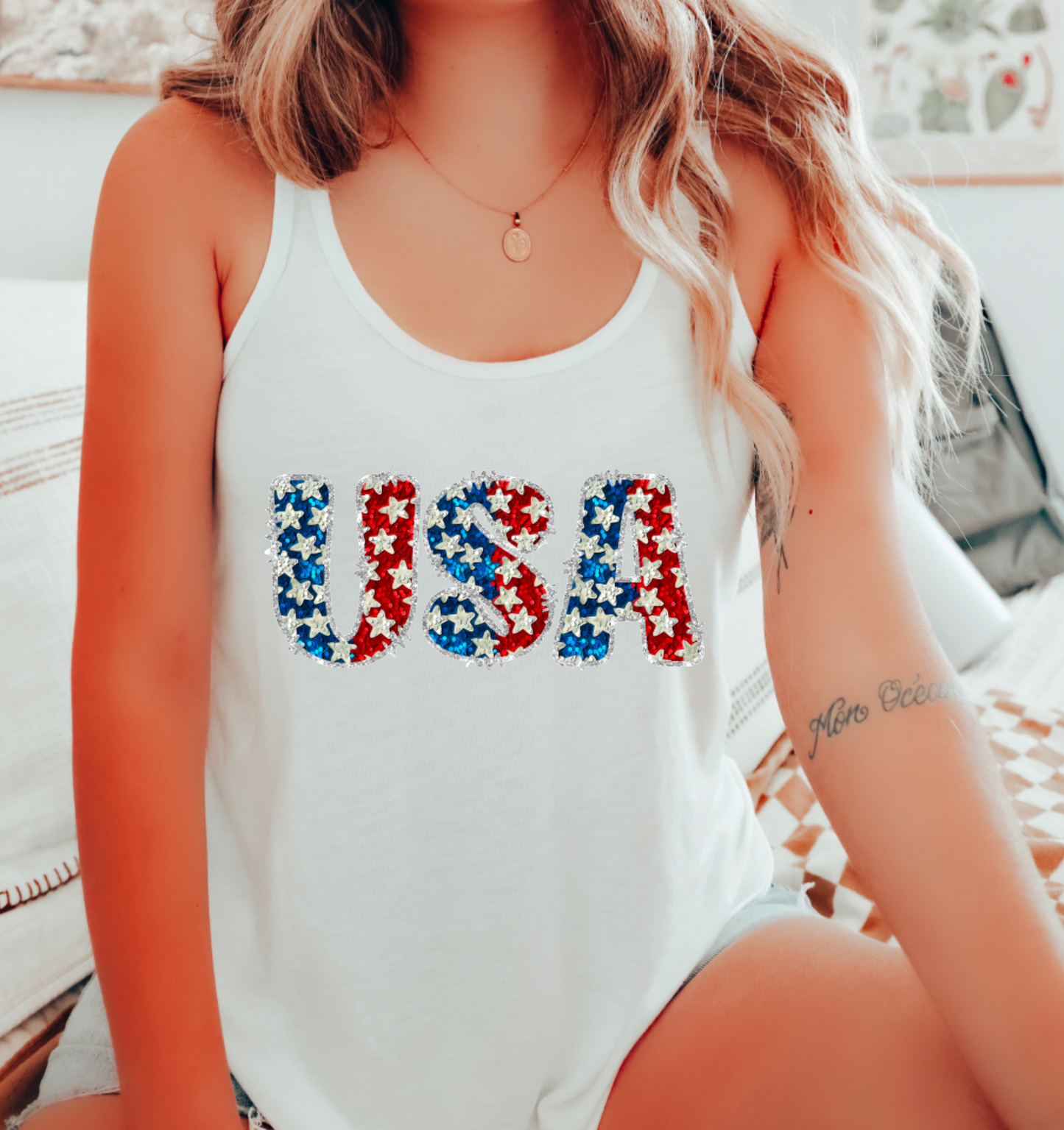 Faux Sequins USA Tank Top | America | 4th of July