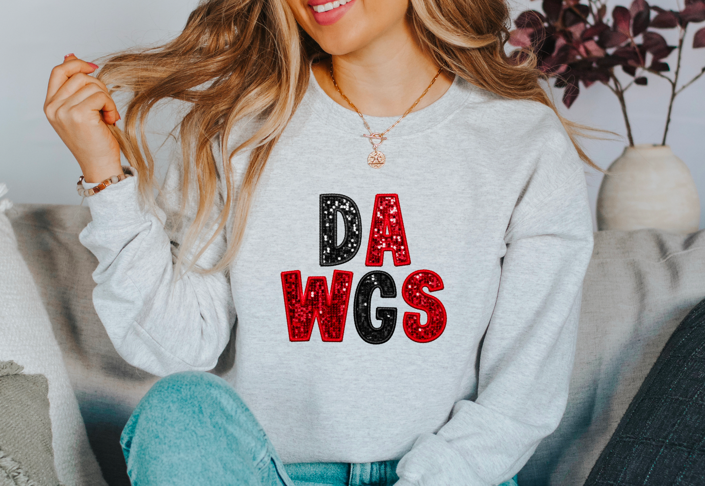Faux Sequins Dawgs Gildan Sweatshirt Georgia Bulldogs