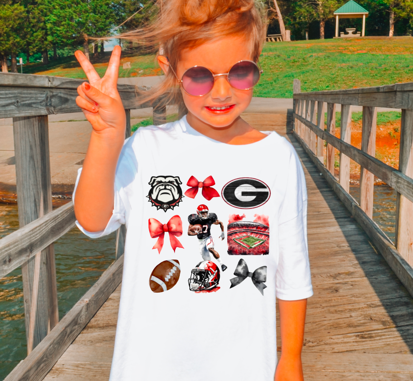 YOUTH Georgia Bulldogs Football Coquette Graphic Tee Kids