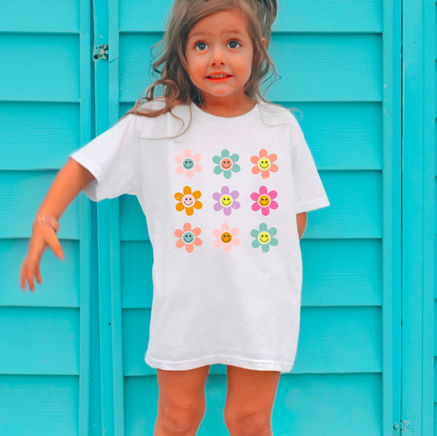 Retro Flower Smiley Face Toddler Gildan Tee
