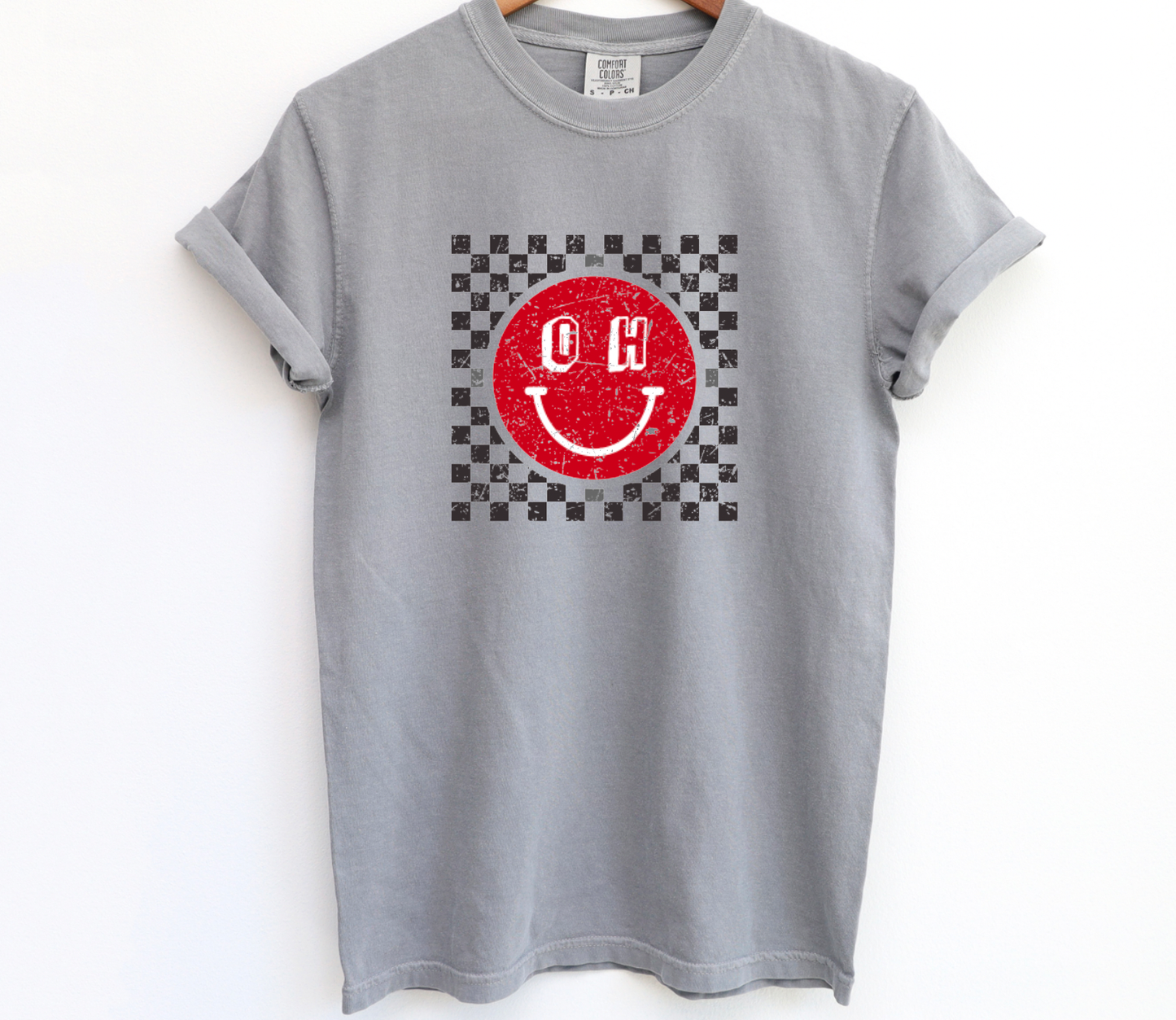Ohio Checkered Comfort Colors Tee Football Tees