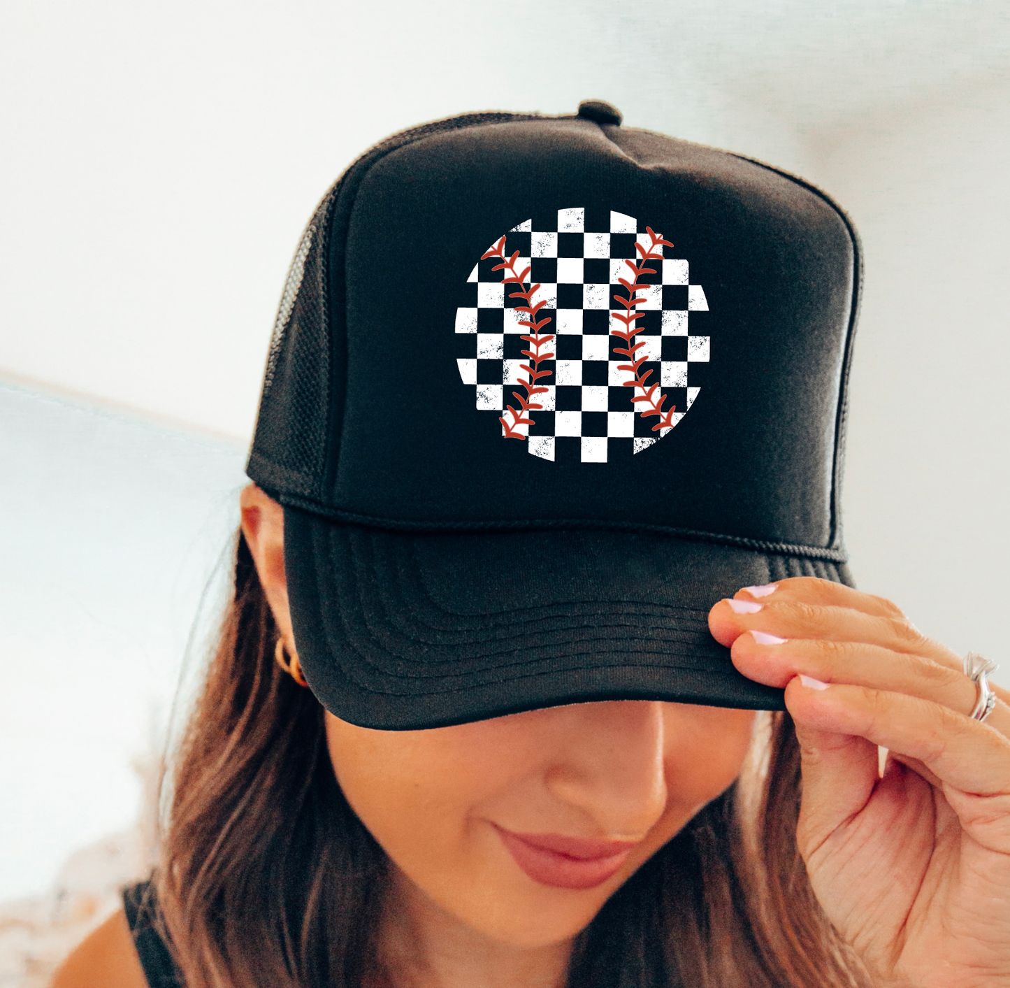 Retro Baseball Checker Trucker Hat | Baseball
