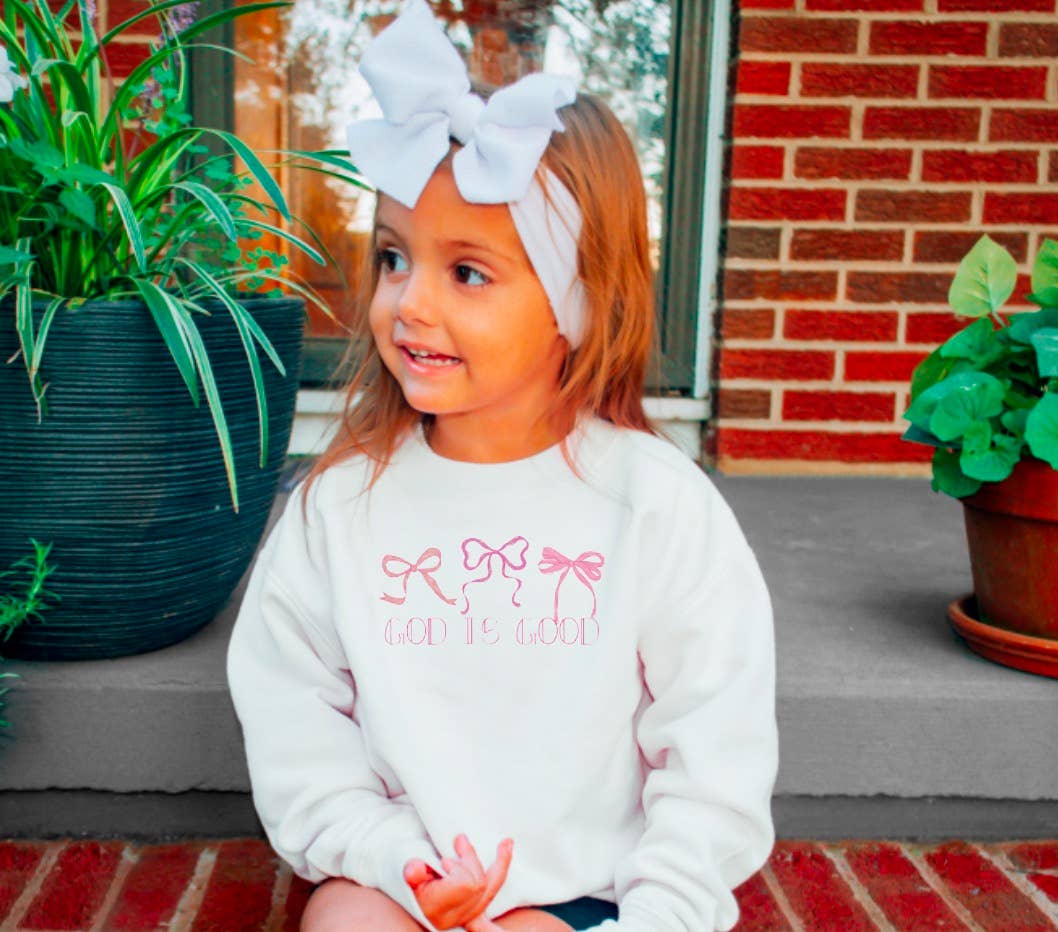 YOUTH God Is Good Coquette Sweatshirt Faith Kids