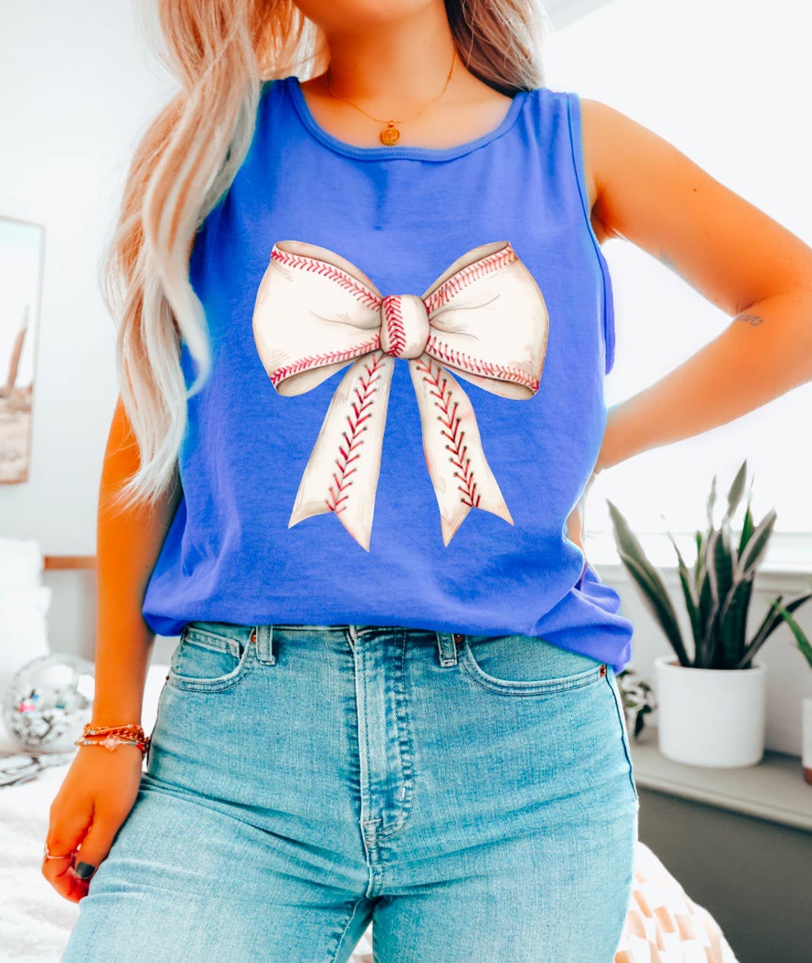 Baseball Coquette Bow Tank Sports Summer
